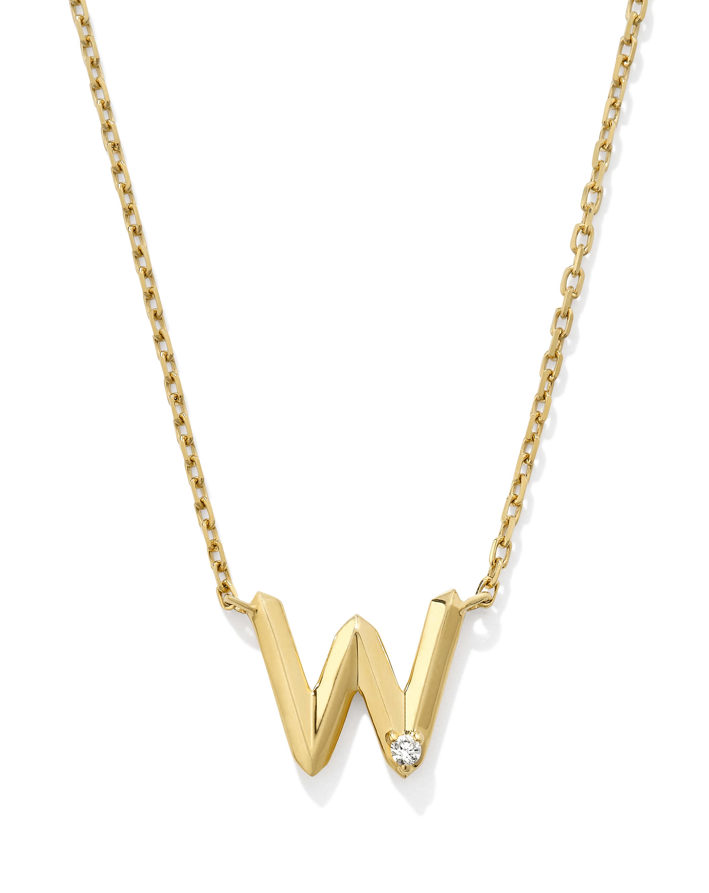 Diamond Accent Letter W 14k Yellow Gold Pendant Necklace in White Diamond