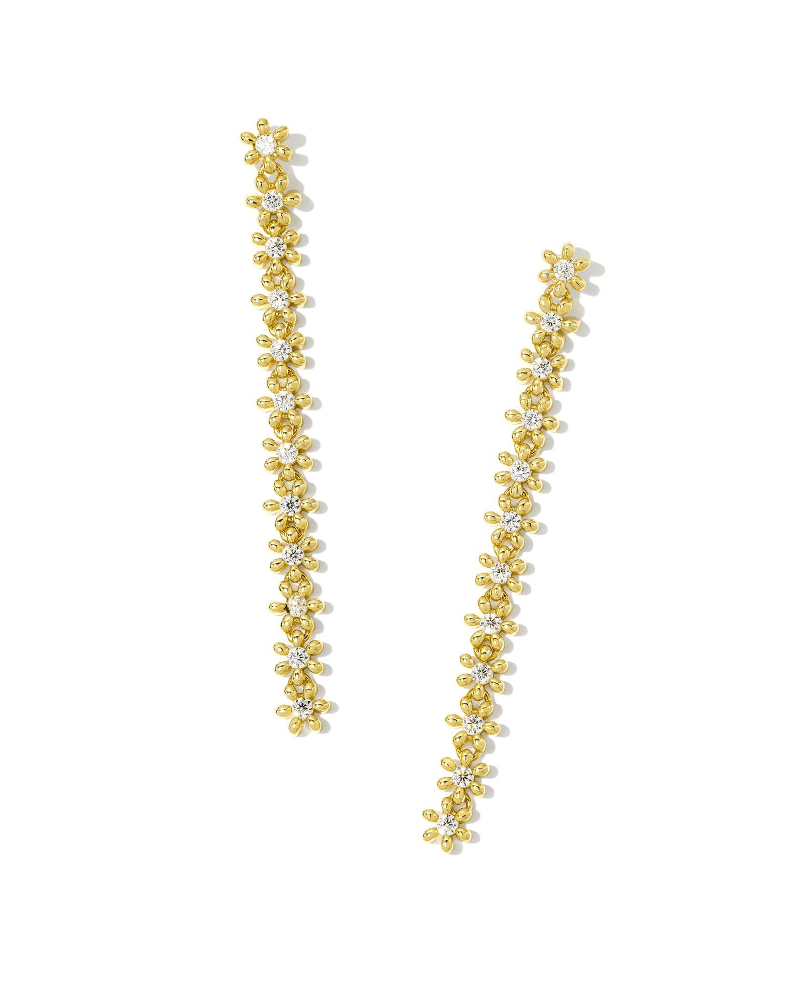 Nydia Gold Linear Earrings in White CZ