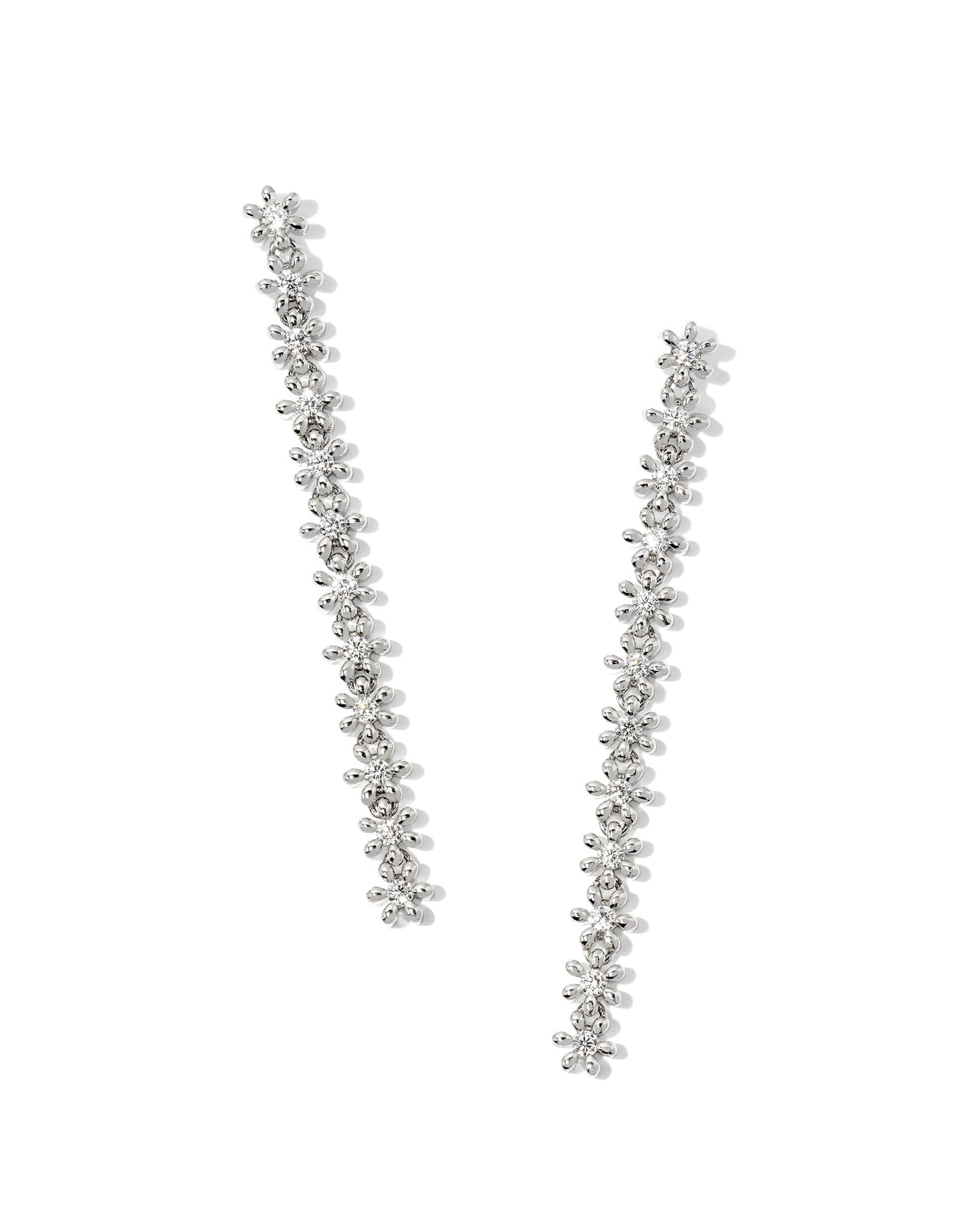 Nydia Silver Linear Earrings in White CZ
