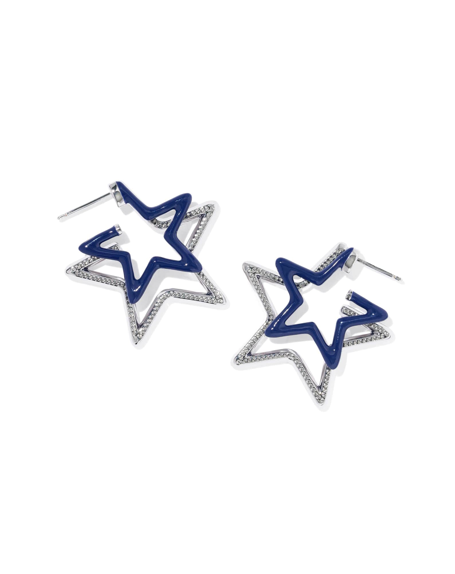 Cassidy Silver Enamel Double Star Hoop Earrings