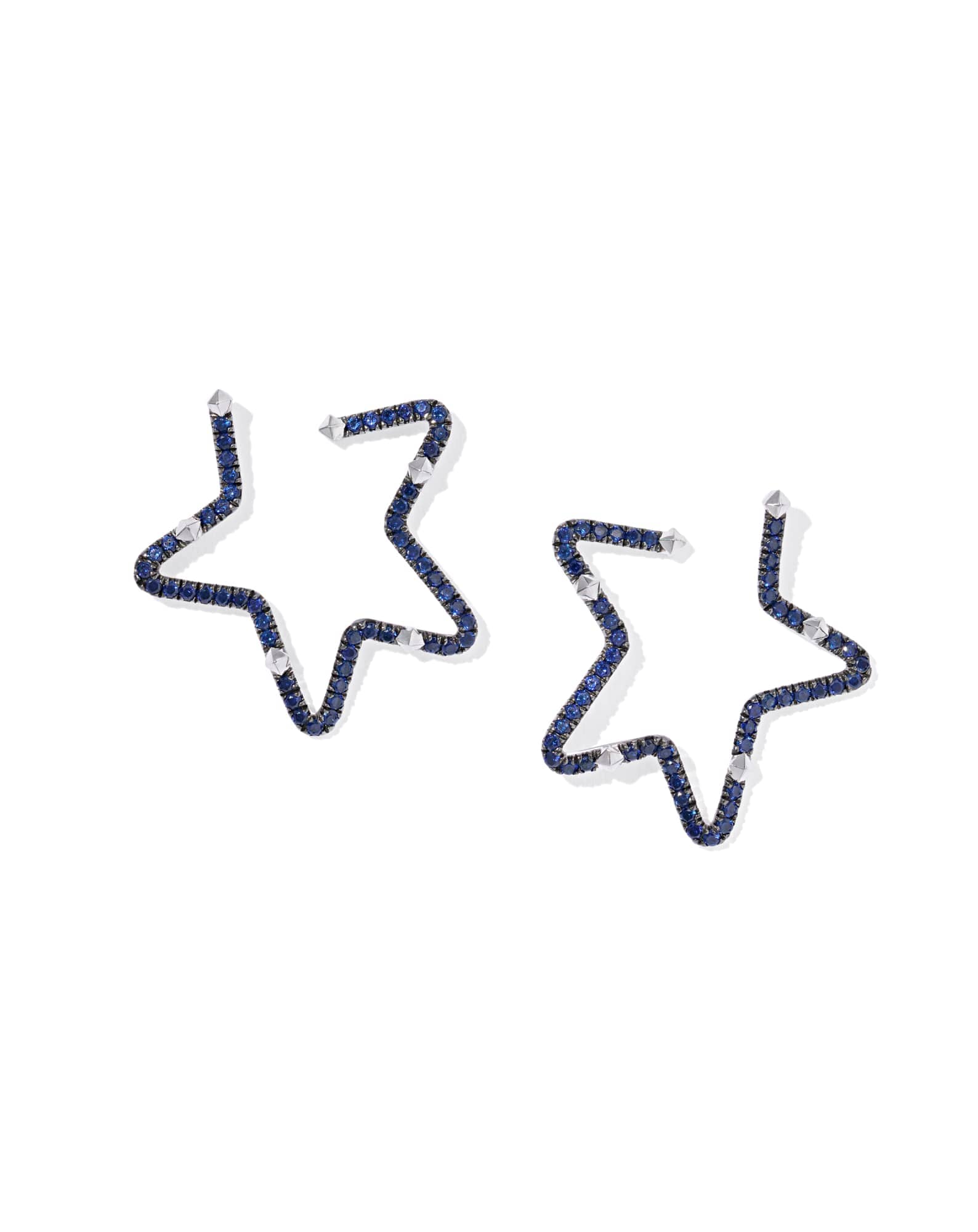 1.17 ct Lab Grown Blue Sapphire Star Hoop Earrings