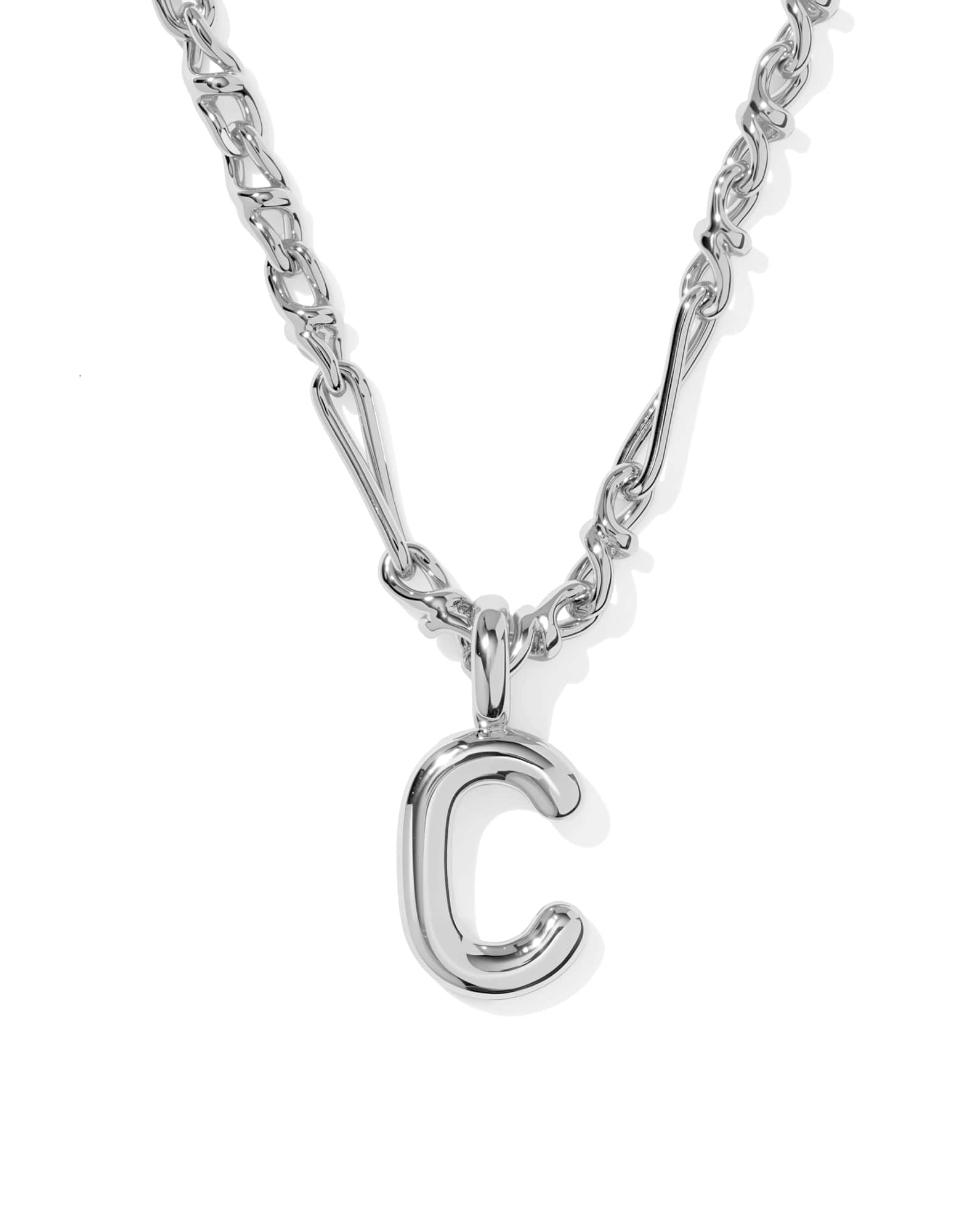 Bubble Letter C Silver Short Pendant Necklace