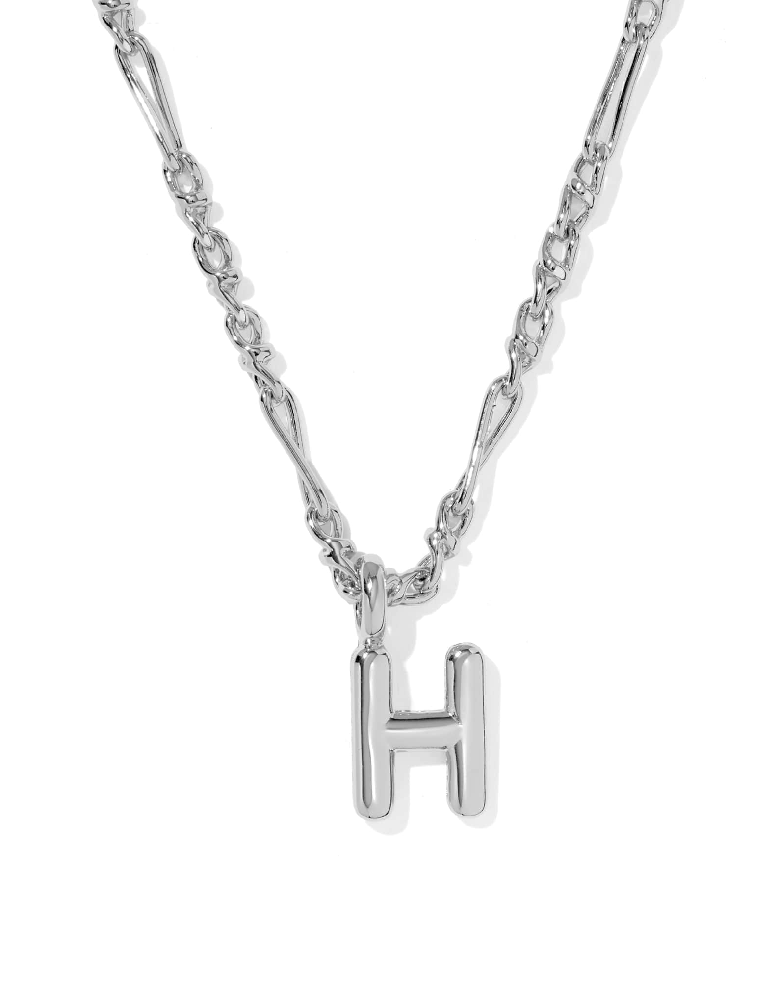 Bubble Letter H Silver Short Pendant Necklace