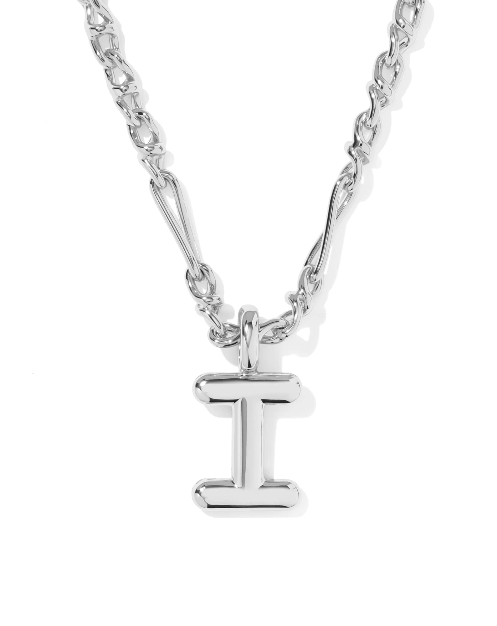 Bubble Letter I Silver Short Pendant Necklace