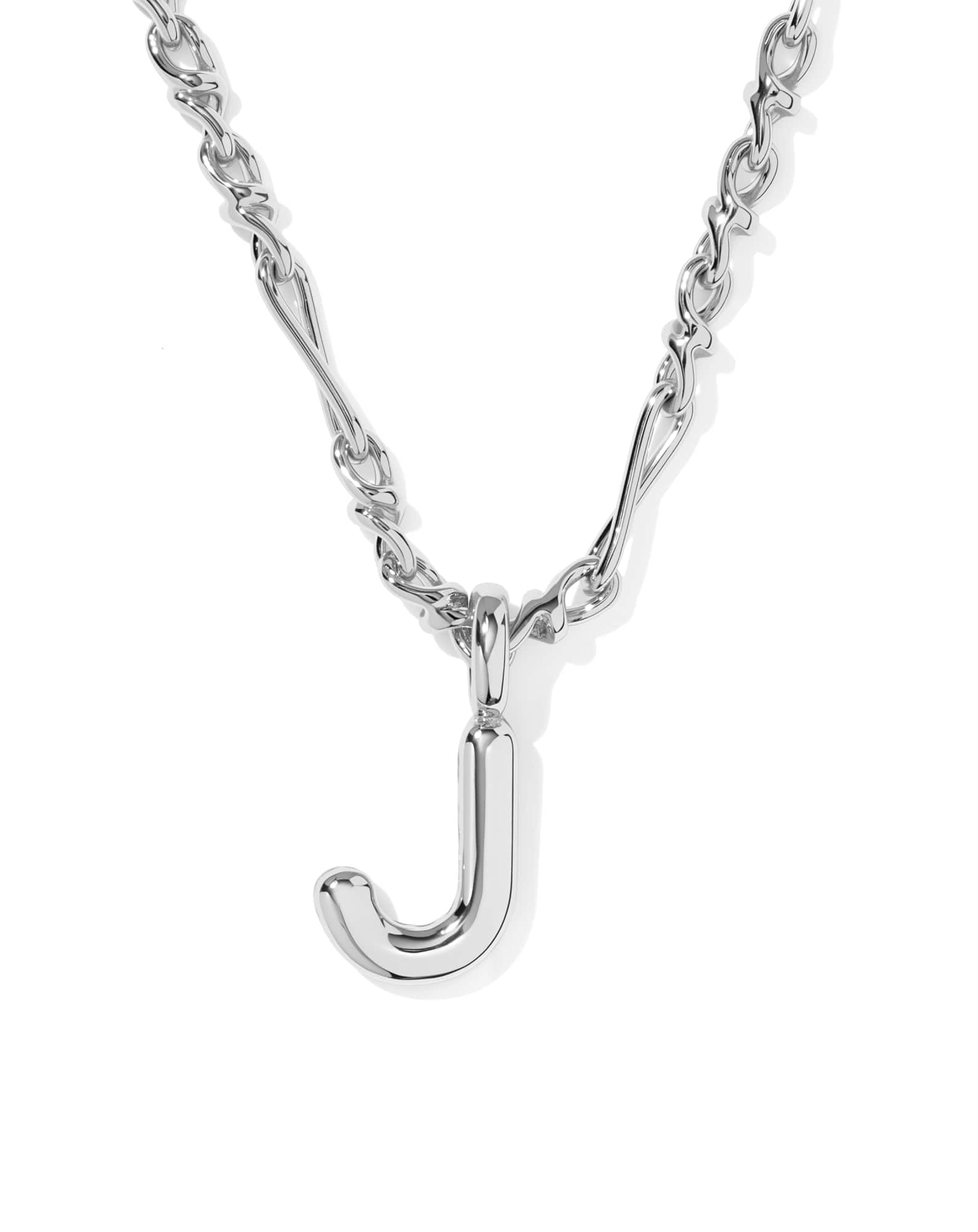 Bubble Letter J Silver Short Pendant Necklace