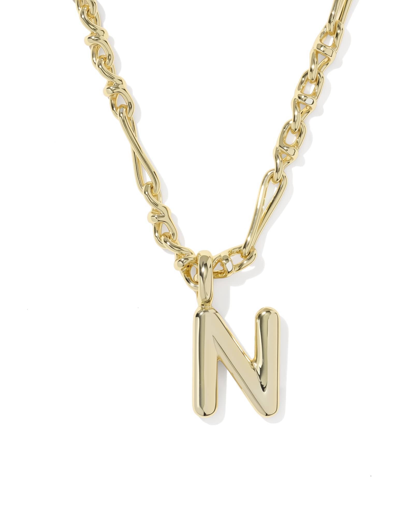 Bubble Letter N Gold Short Pendant Necklace