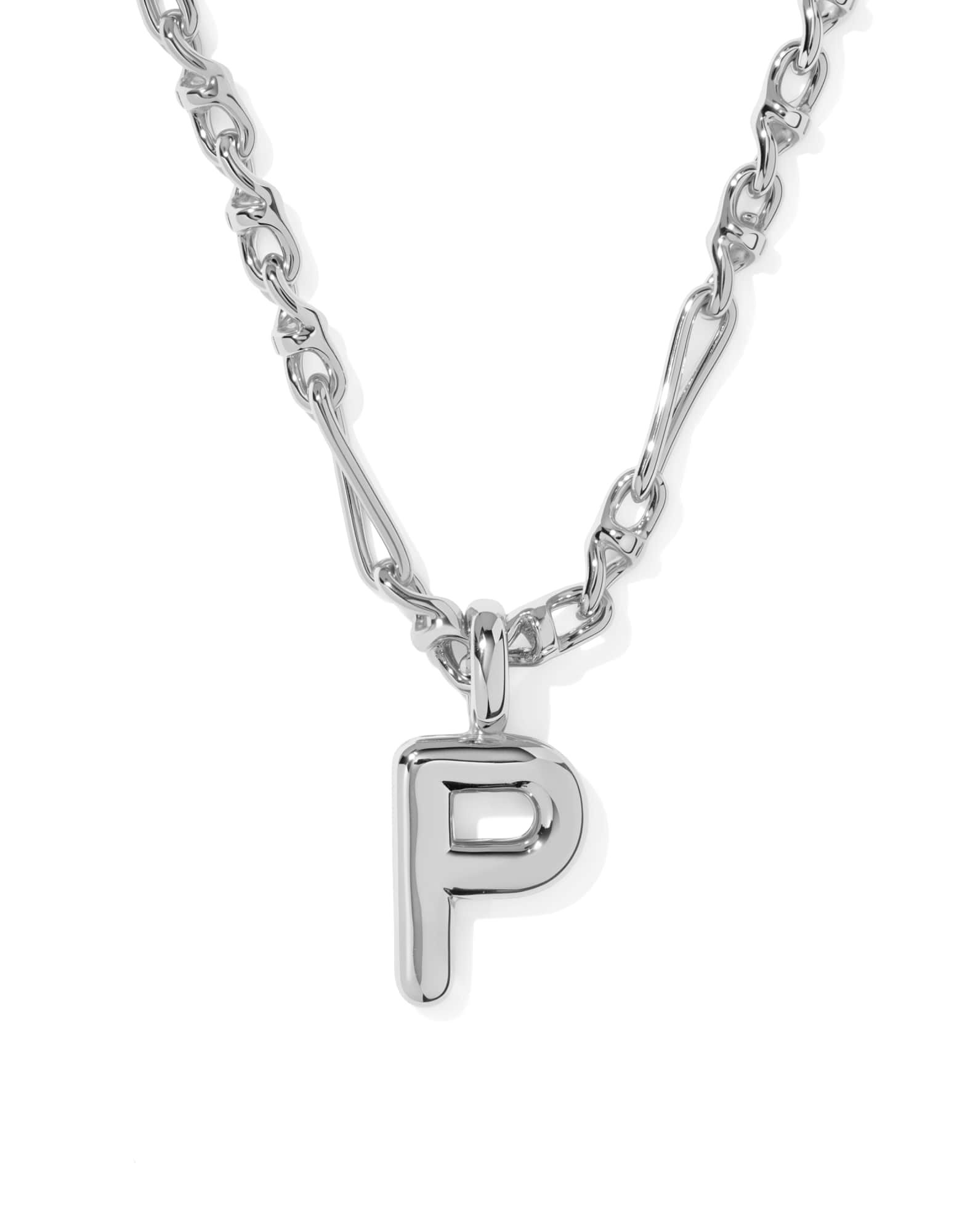 Bubble Letter P Silver Short Pendant Necklace