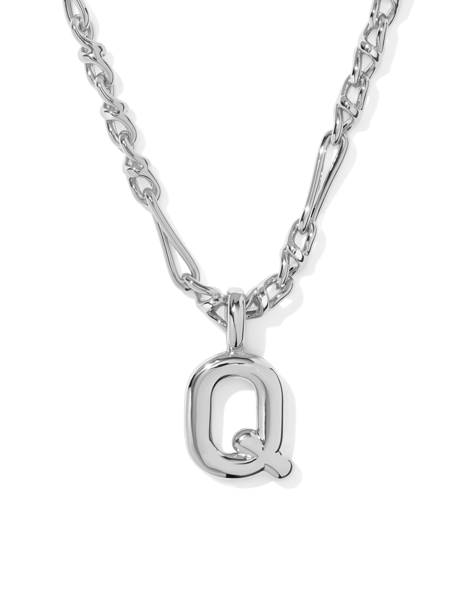 Bubble Letter Q Silver Short Pendant Necklace