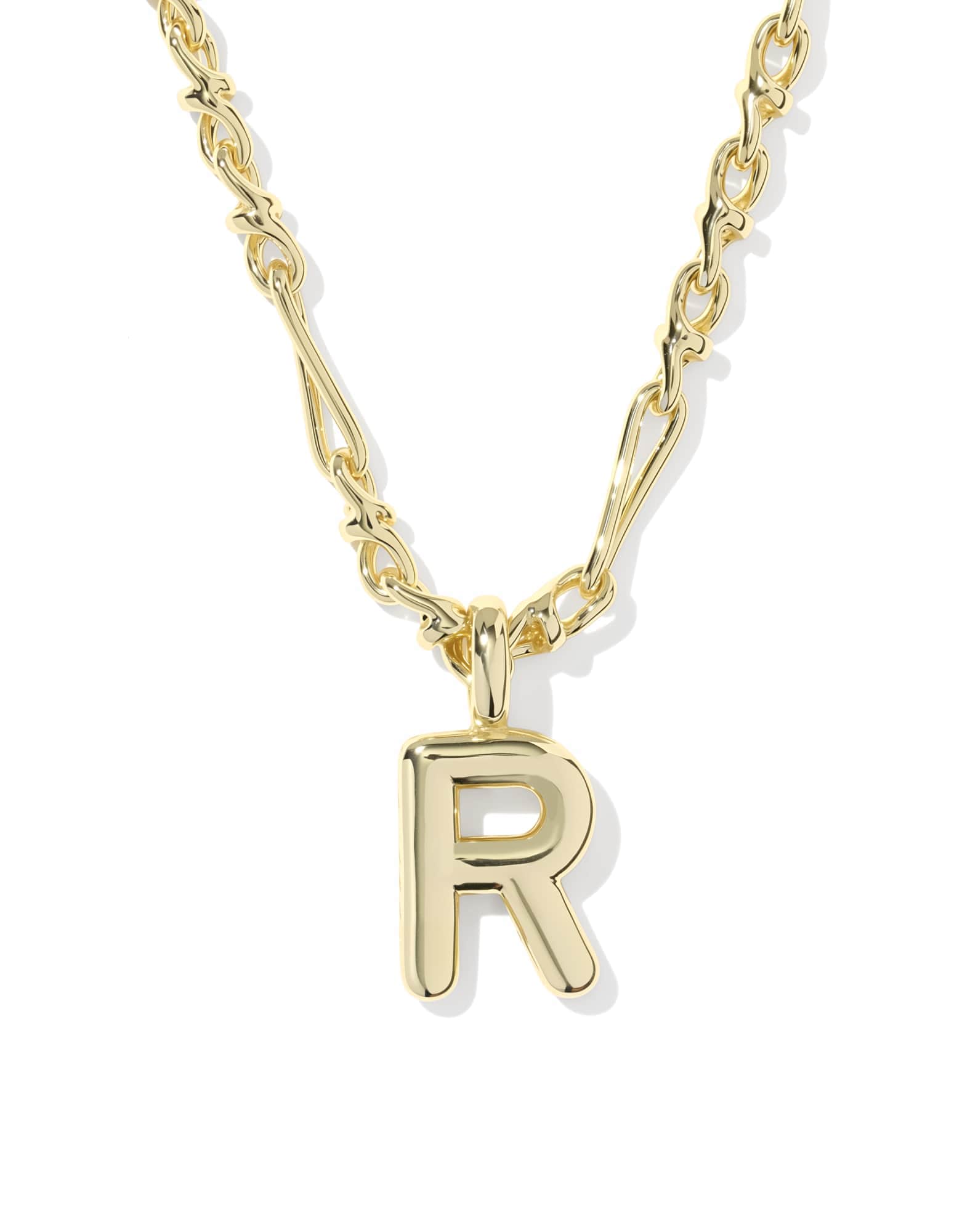 Bubble Letter R Gold Short Pendant Necklace