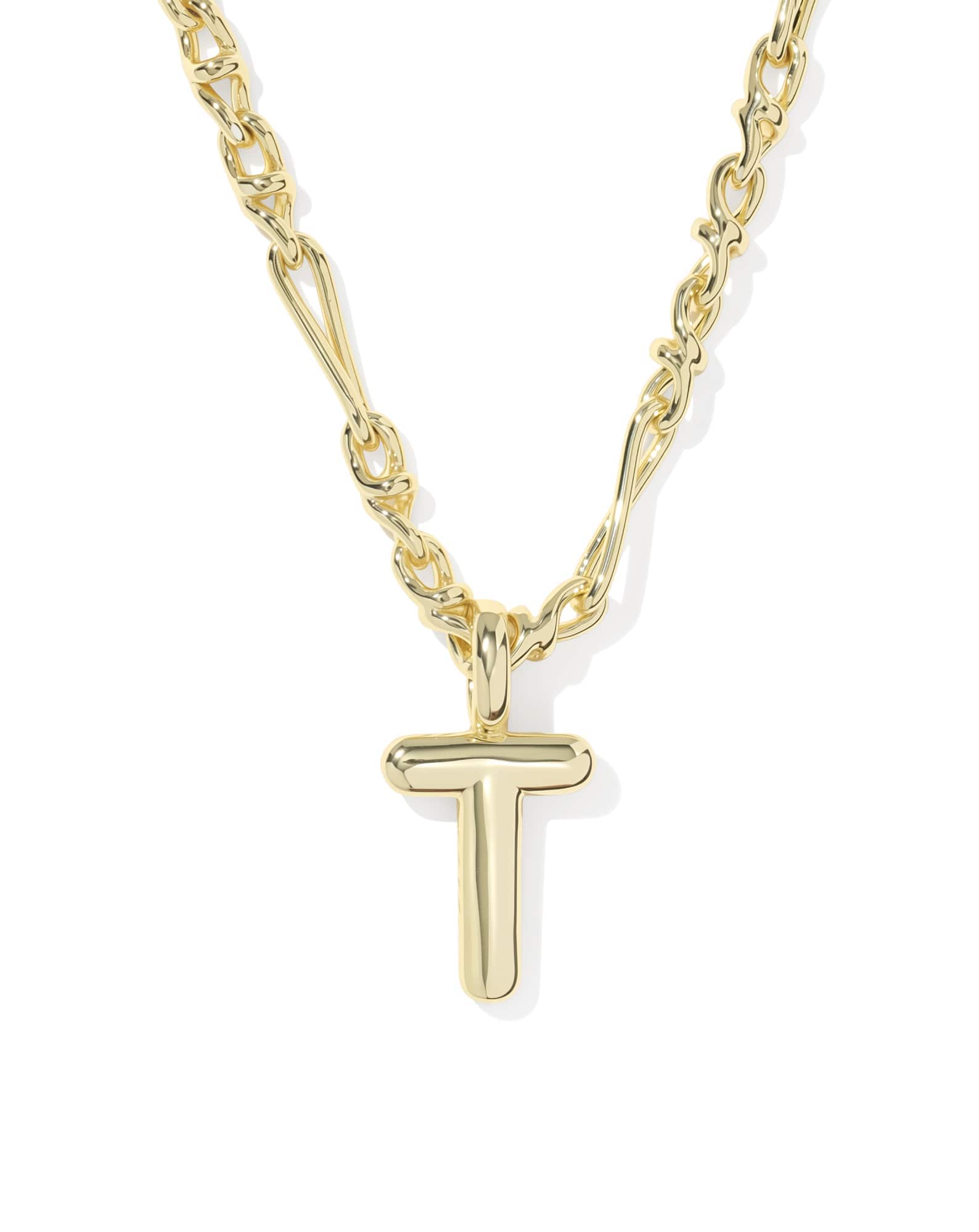 Bubble Letter T Gold Short Pendant Necklace