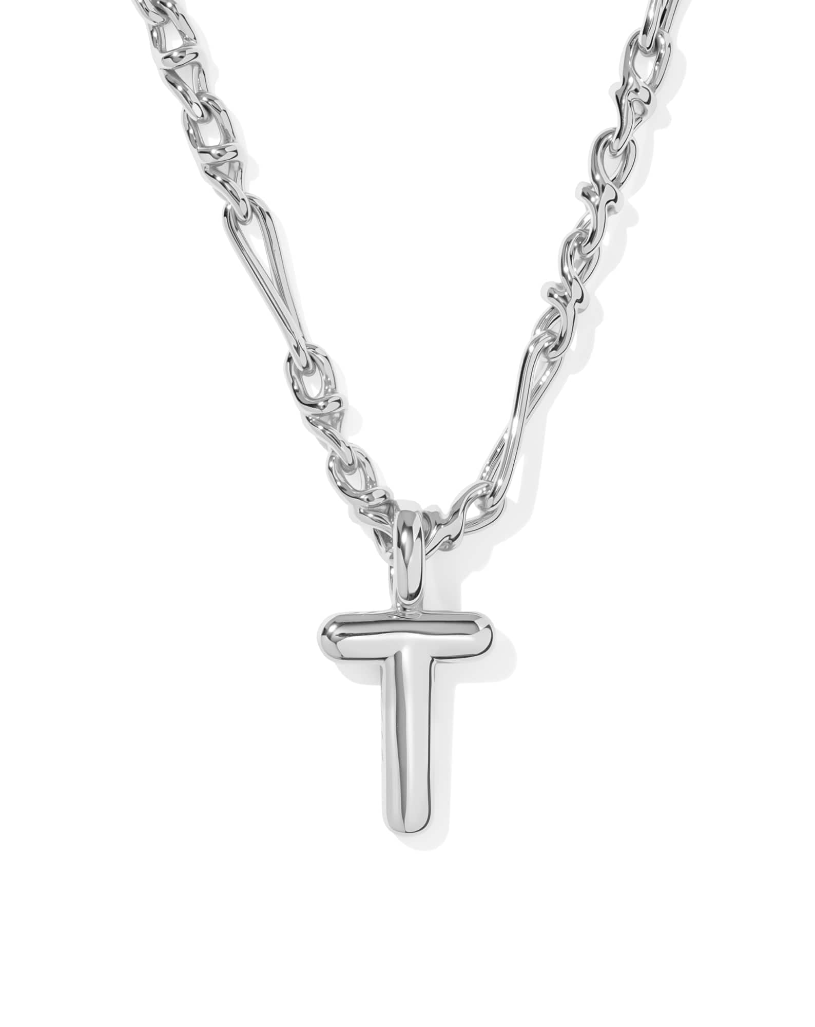 Bubble Letter T Silver Short Pendant Necklace