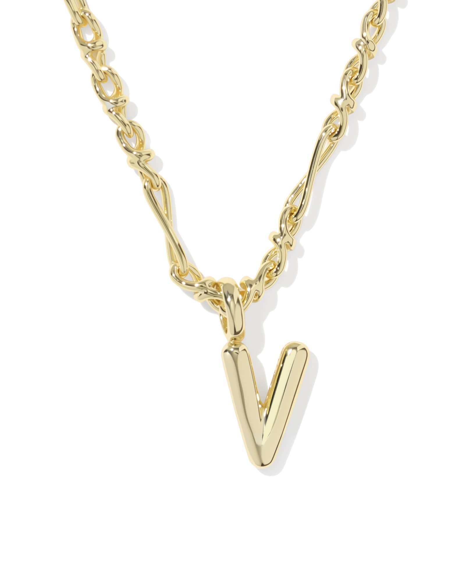 Bubble Letter V Gold Short Pendant Necklace