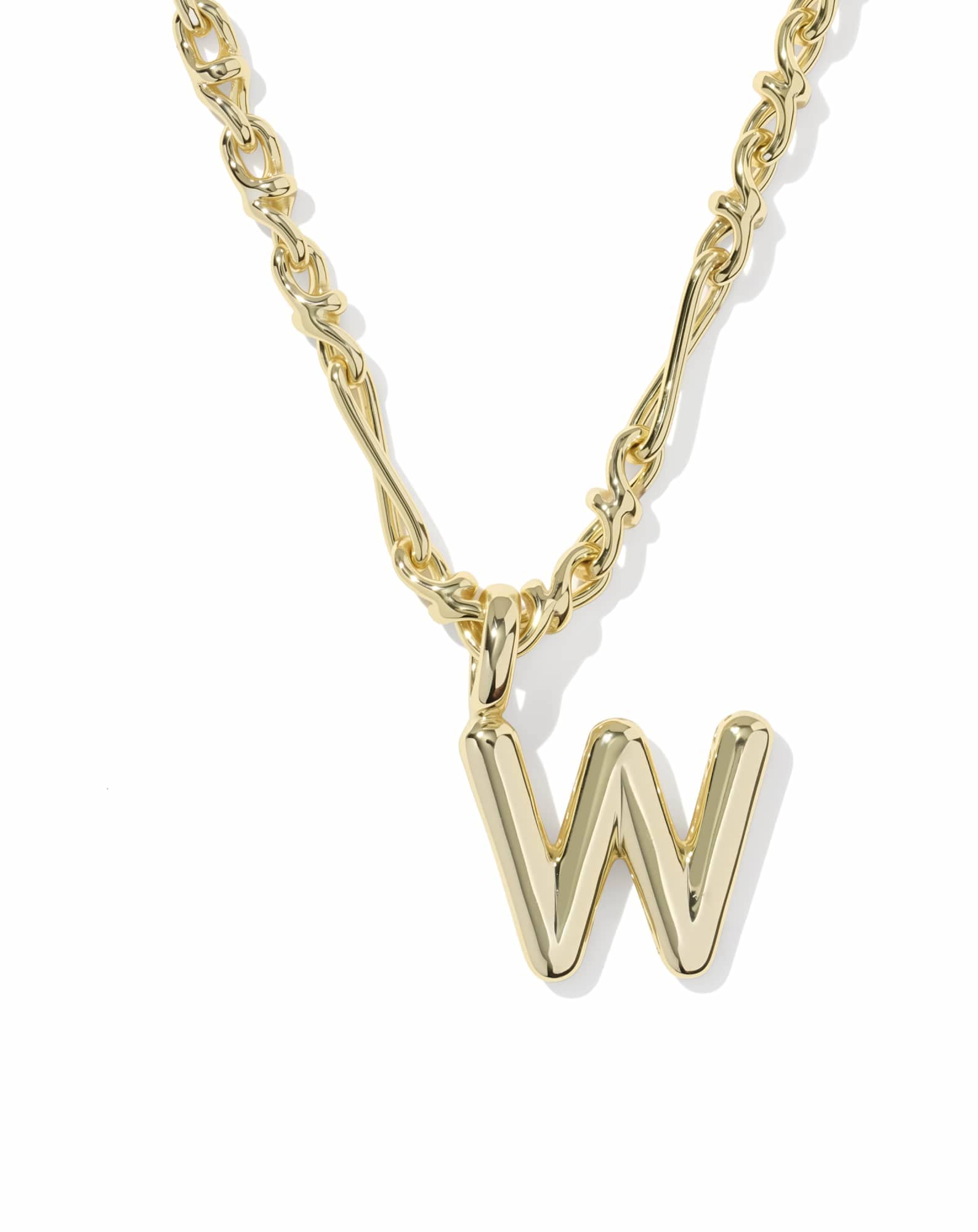 Bubble Letter W Gold Short Pendant Necklace