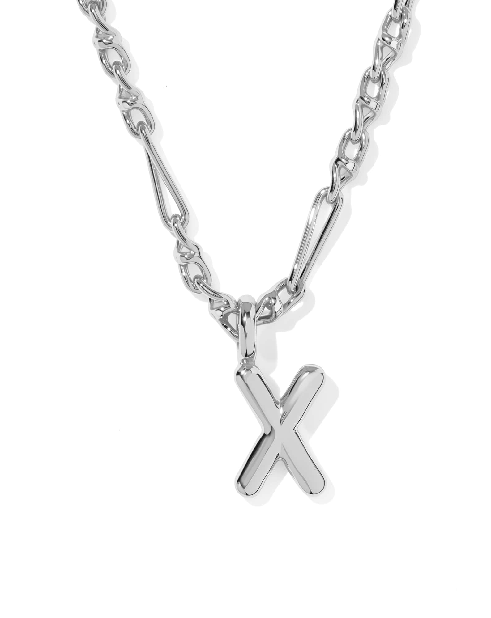 Bubble Letter X Silver Short Pendant Necklace