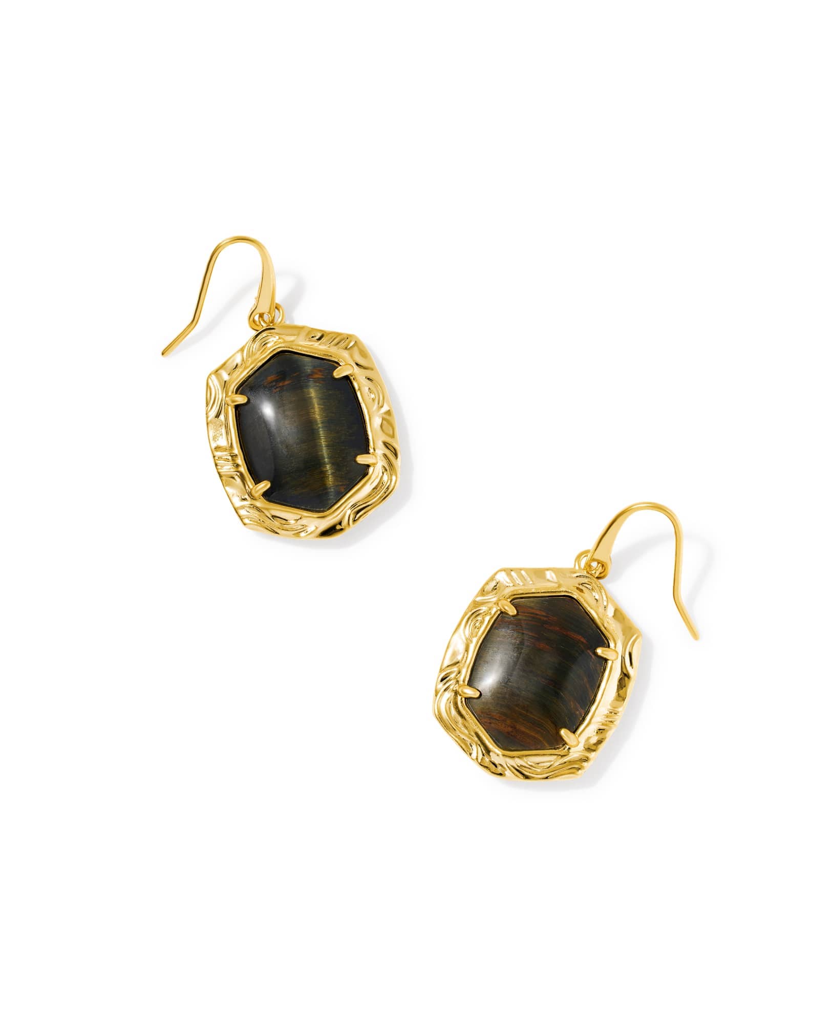 Tiger Striped Daphne Gold Drop Earrings