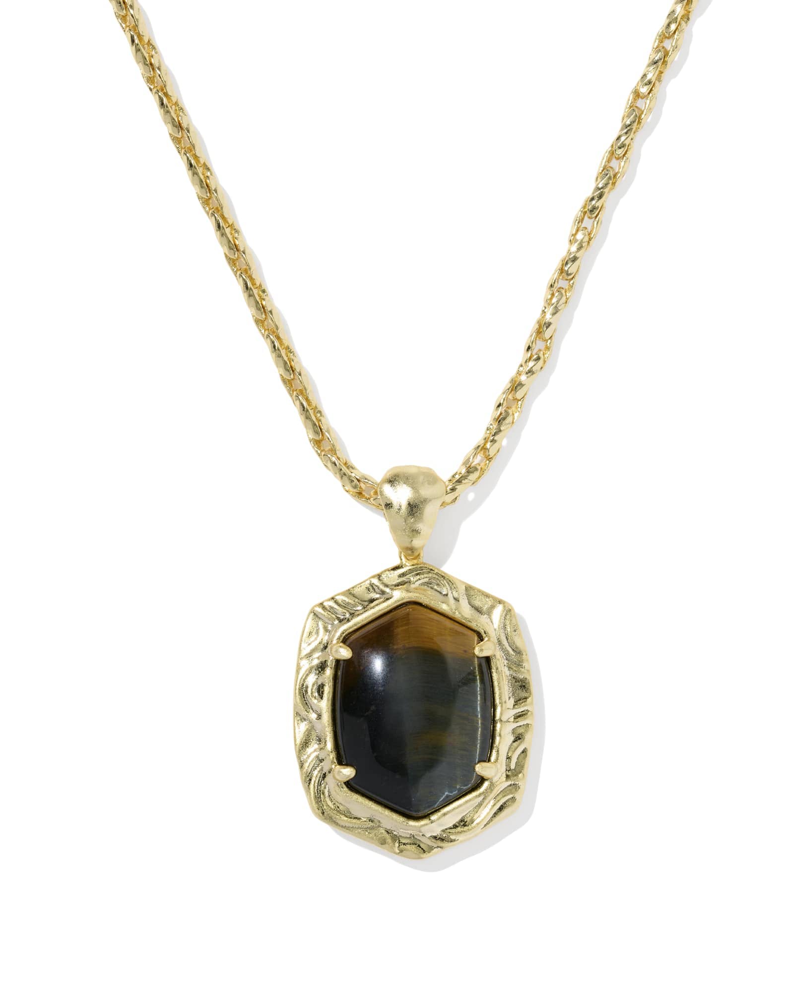 Tiger Striped Daphne Gold Small Long Pendant Necklace