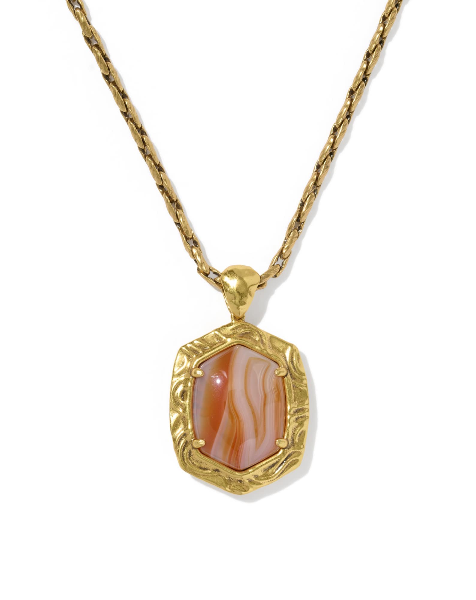 Tiger Striped Daphne Vintage Gold Small Long Pendant Necklace