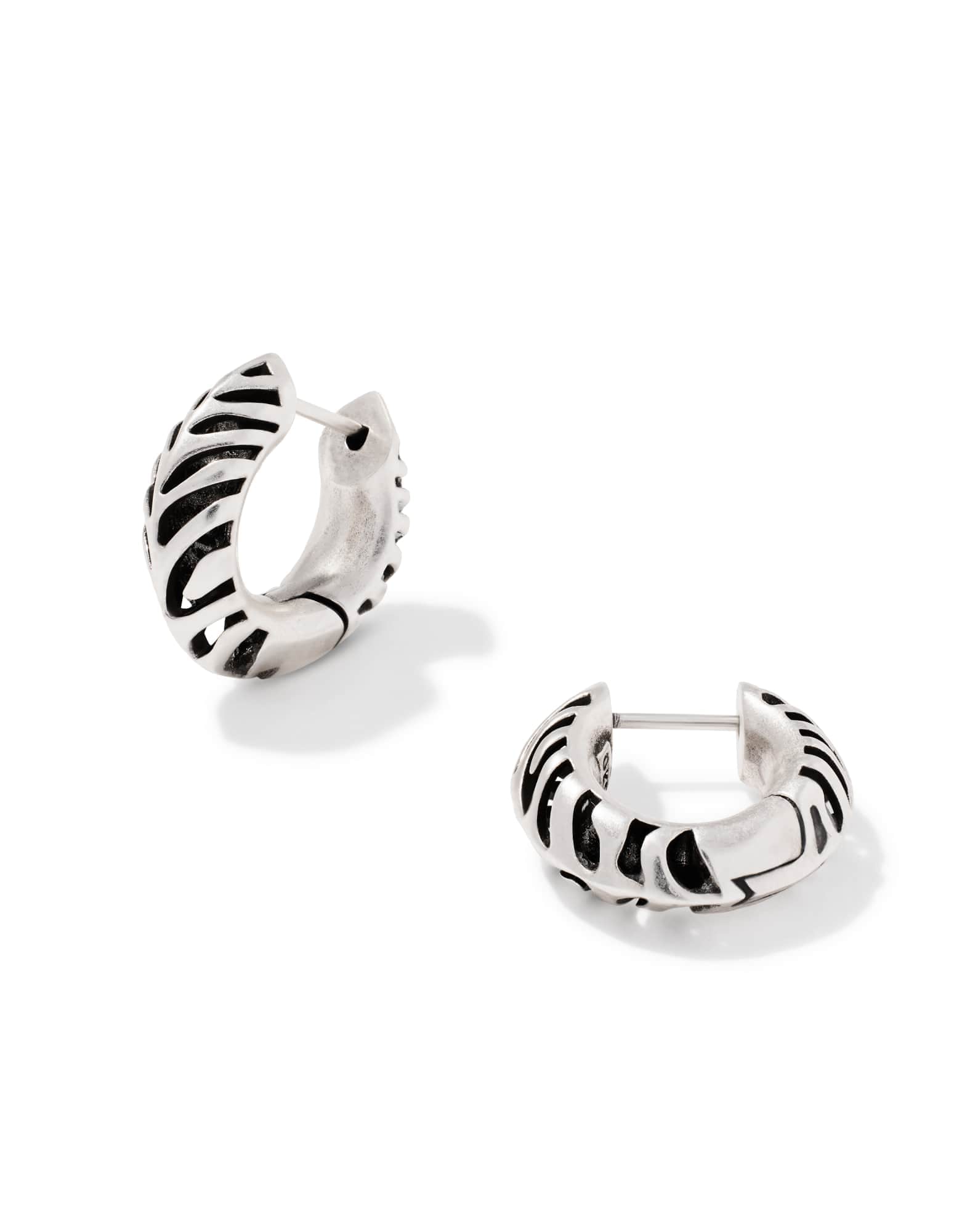 Tiger Striped Mikki Vintage Silver Huggie Earrings