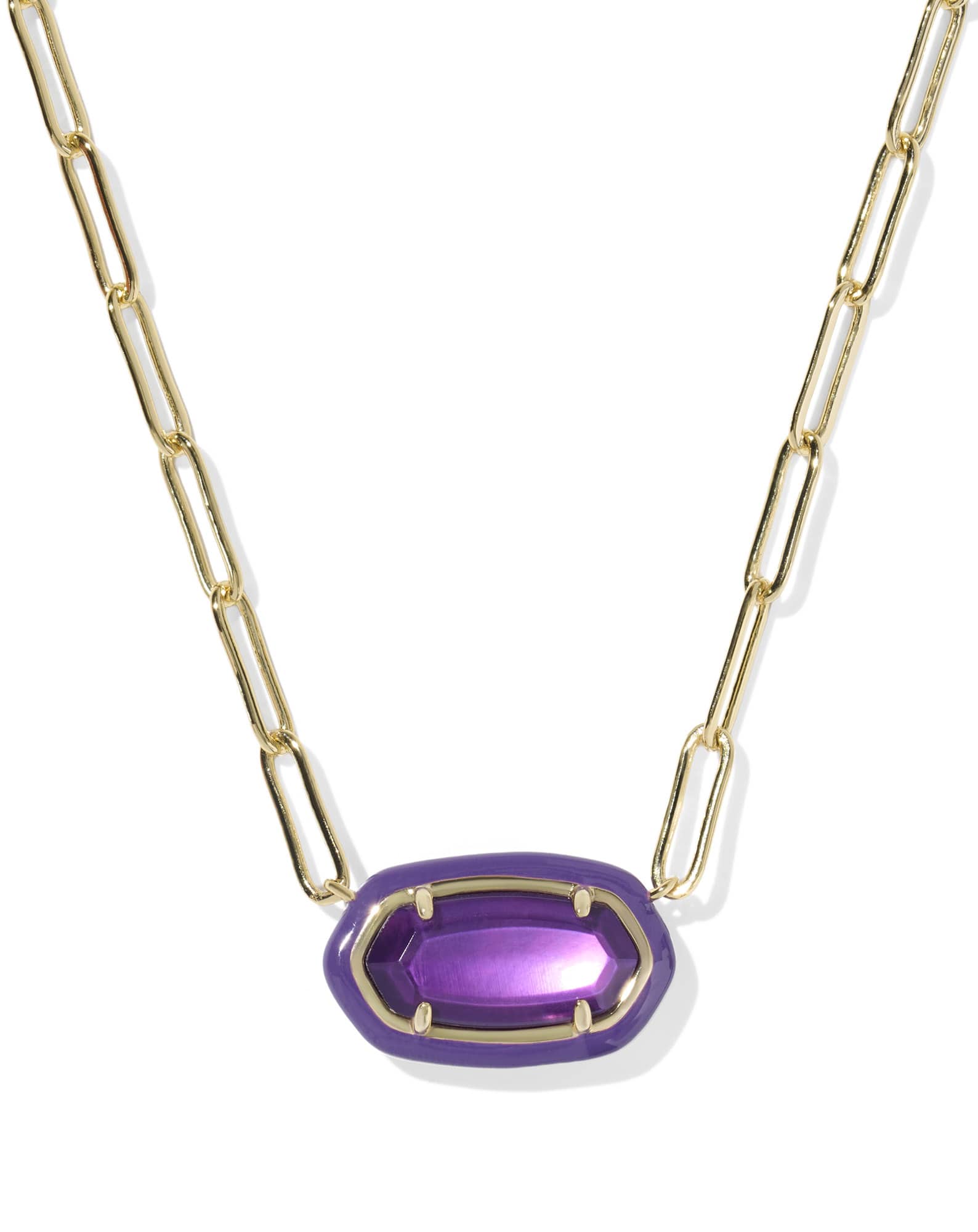 Elisa Enamel Frame Gold Paperclip Necklace
