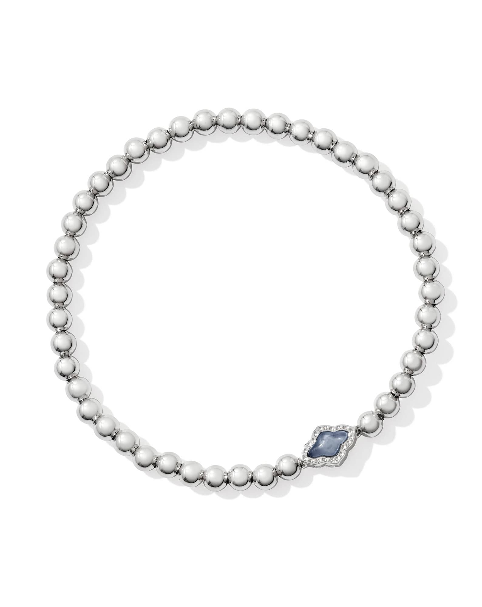 Abbie Silver Beaded Stretch Bracelet in Light Blue Mother-of-Pearl