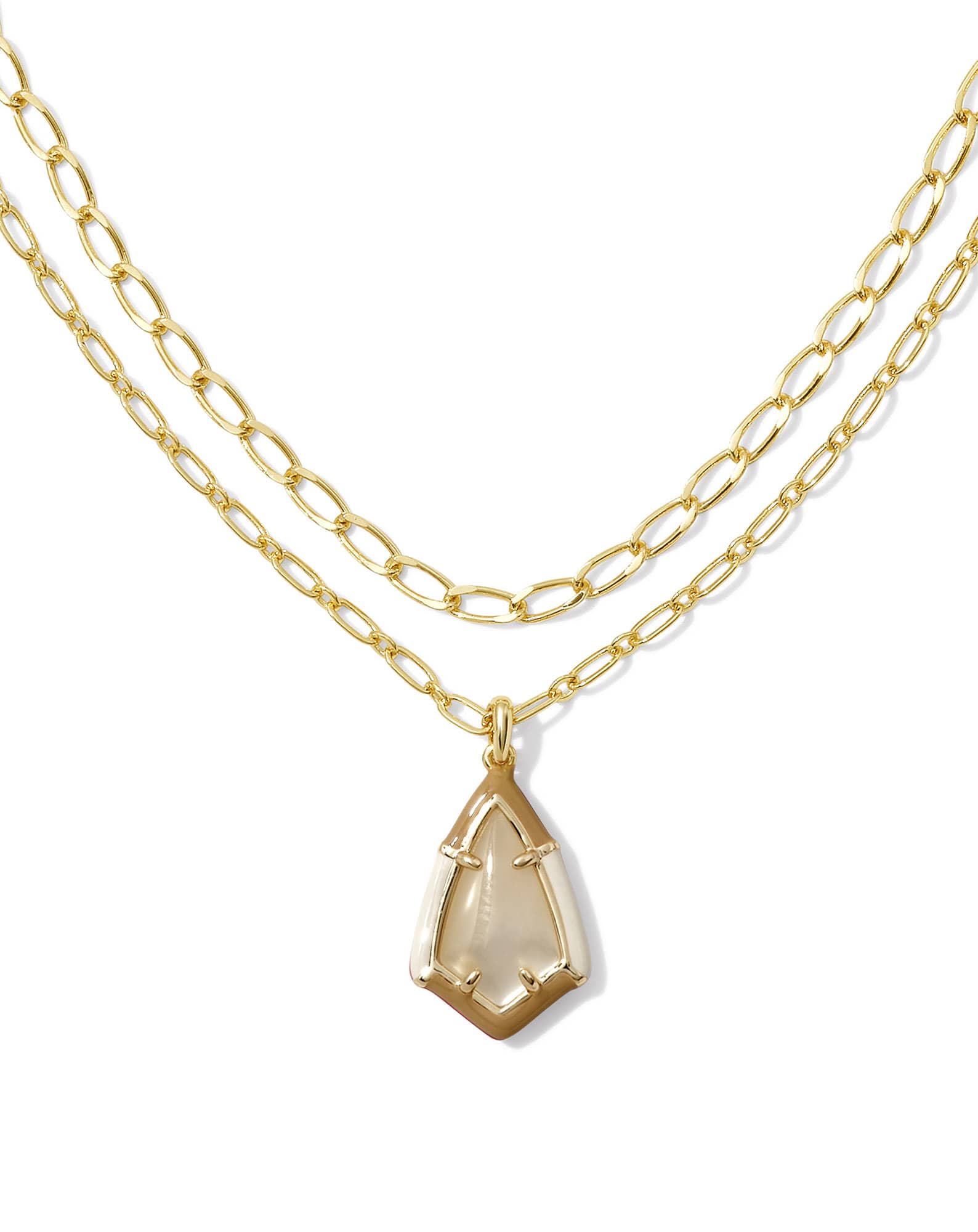 Camry Gold Enamel Frame Multi Strand Necklace in Natural Mother-of-Pearl