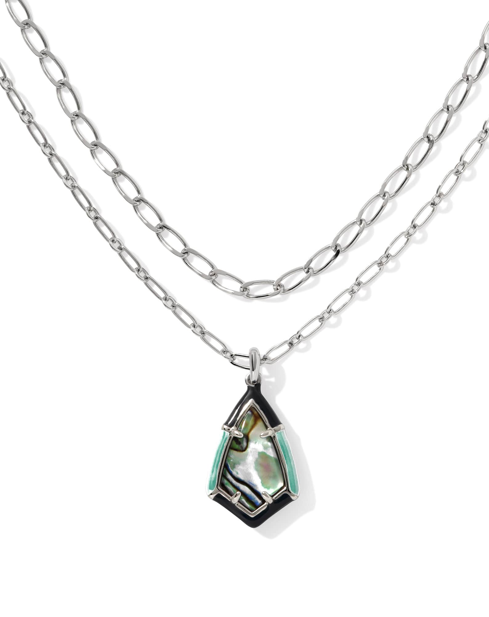 Camry Silver Enamel Frame Multi Strand Necklace in Abalone
