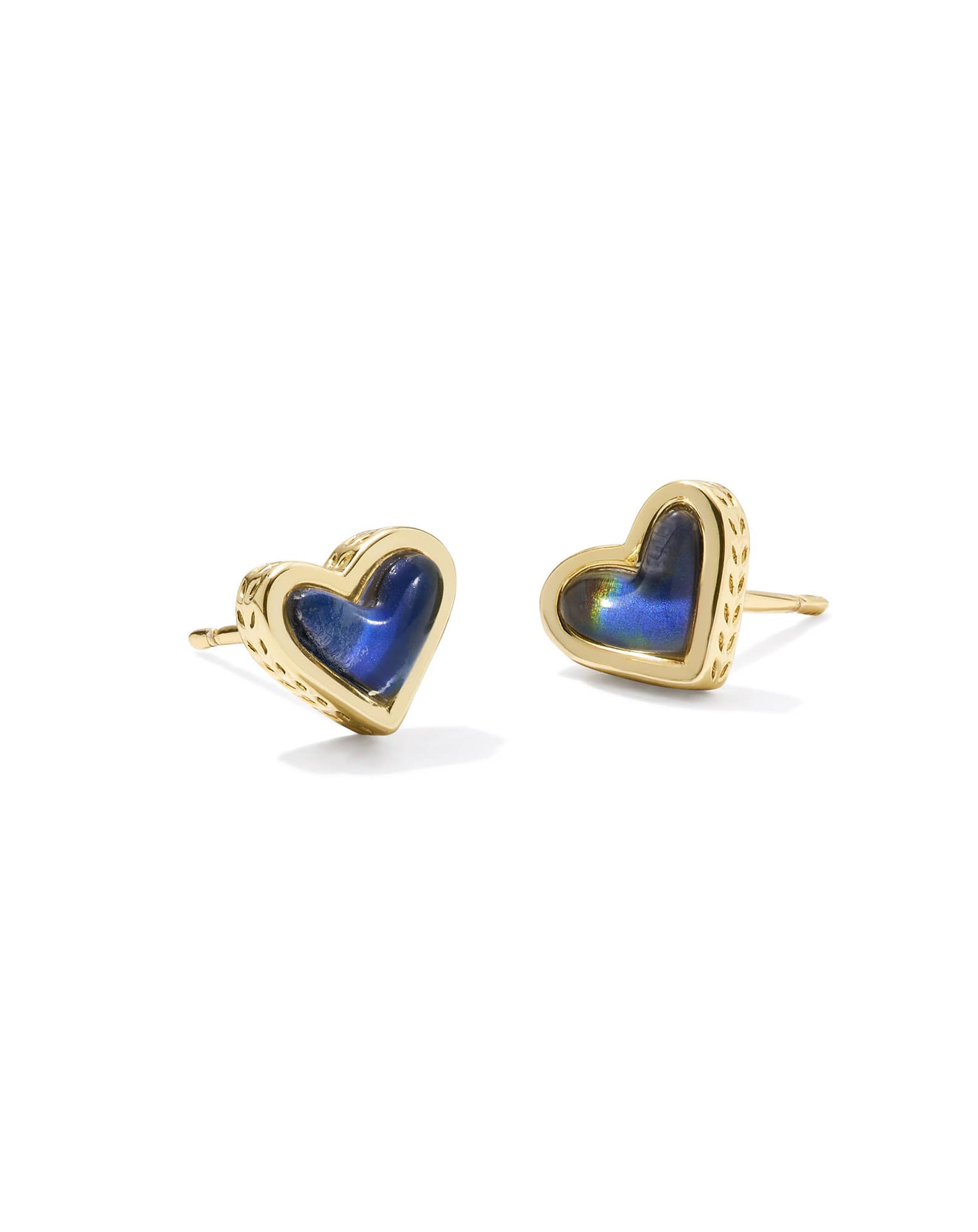 Framed Ari Heart Gold Stud Earrings in Mood Stone