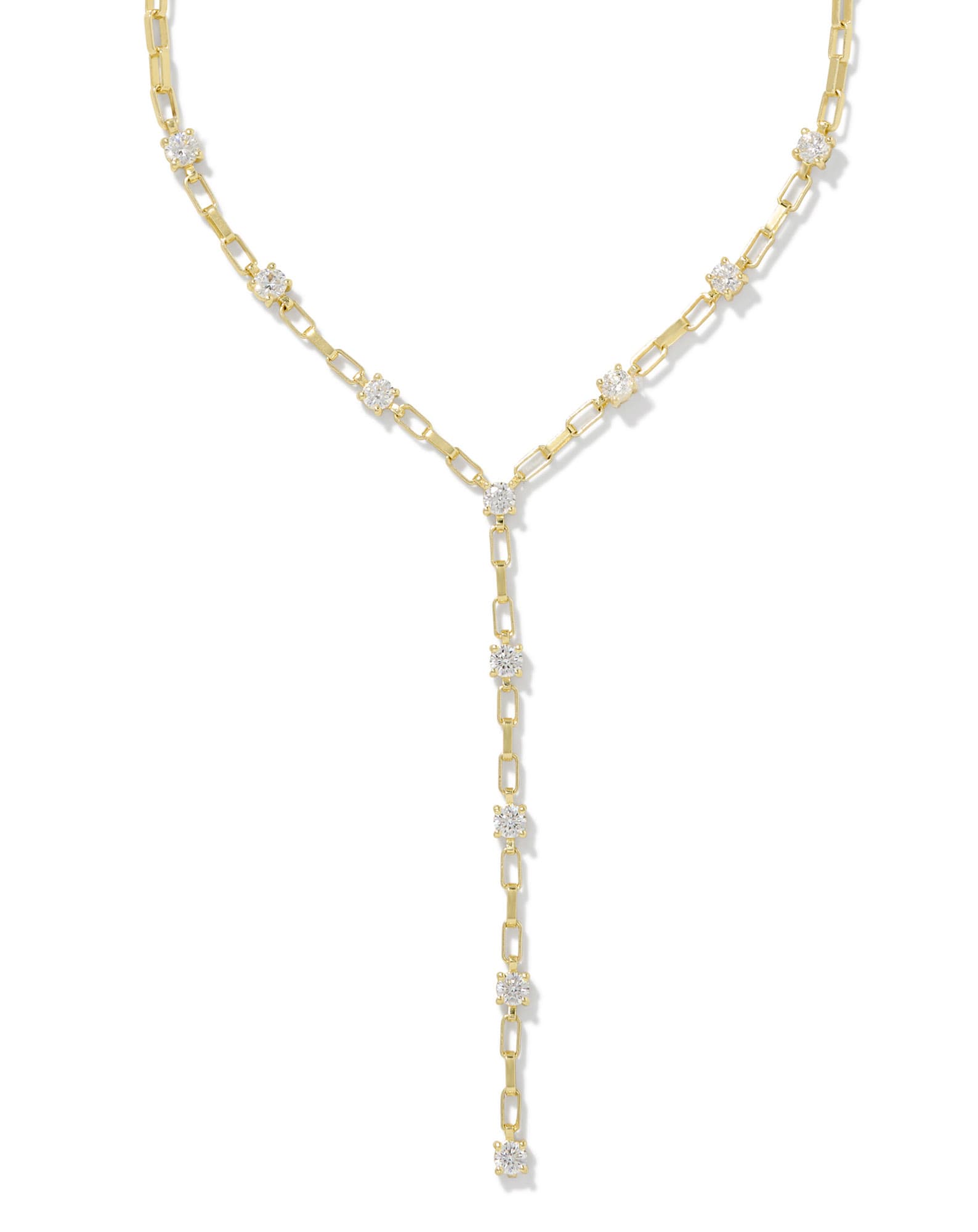 Lexi Gold Y Necklace in White CZ