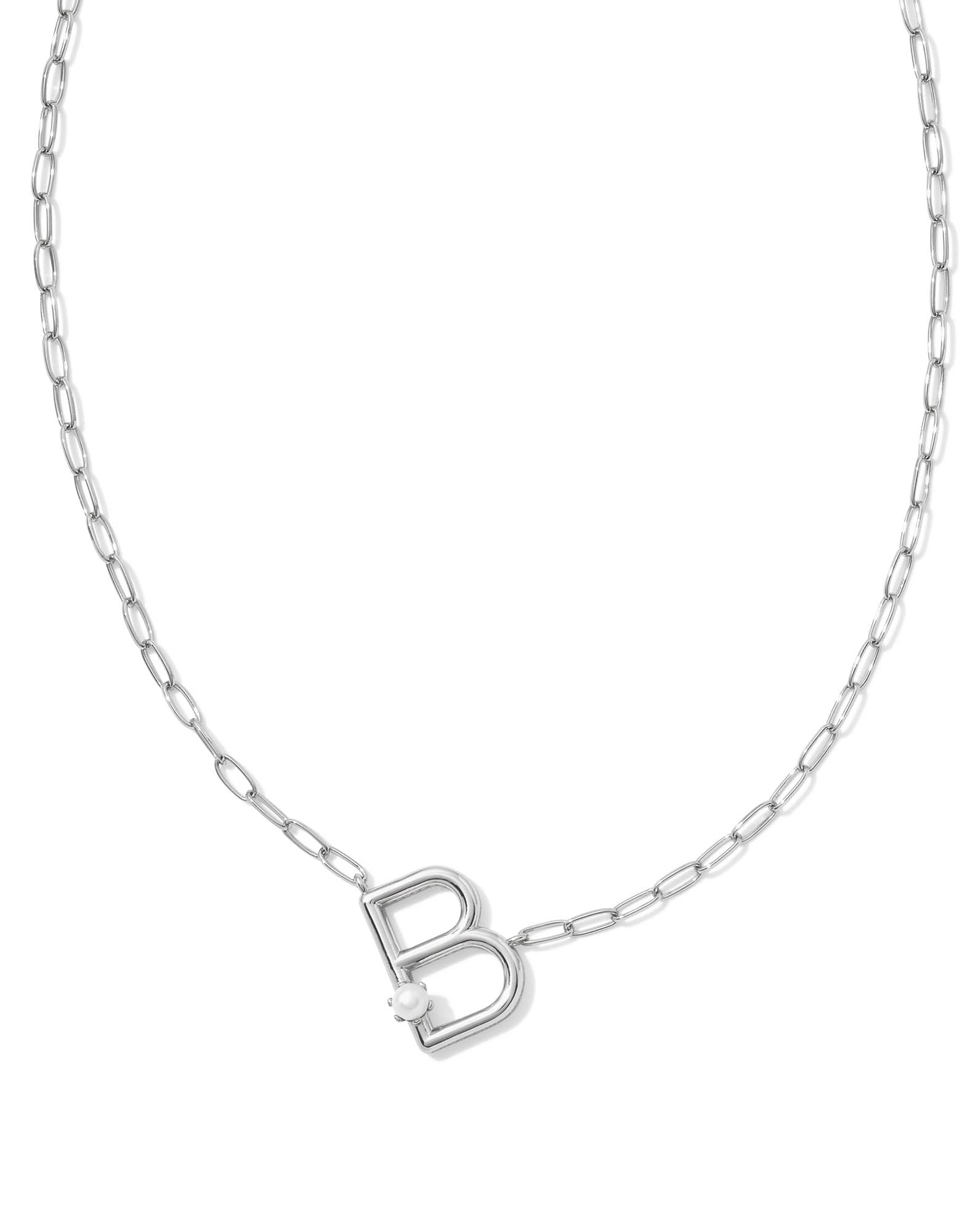 Pearl Silver Letter B Short Pendant Necklace in Freshwater Cultured Pearl
