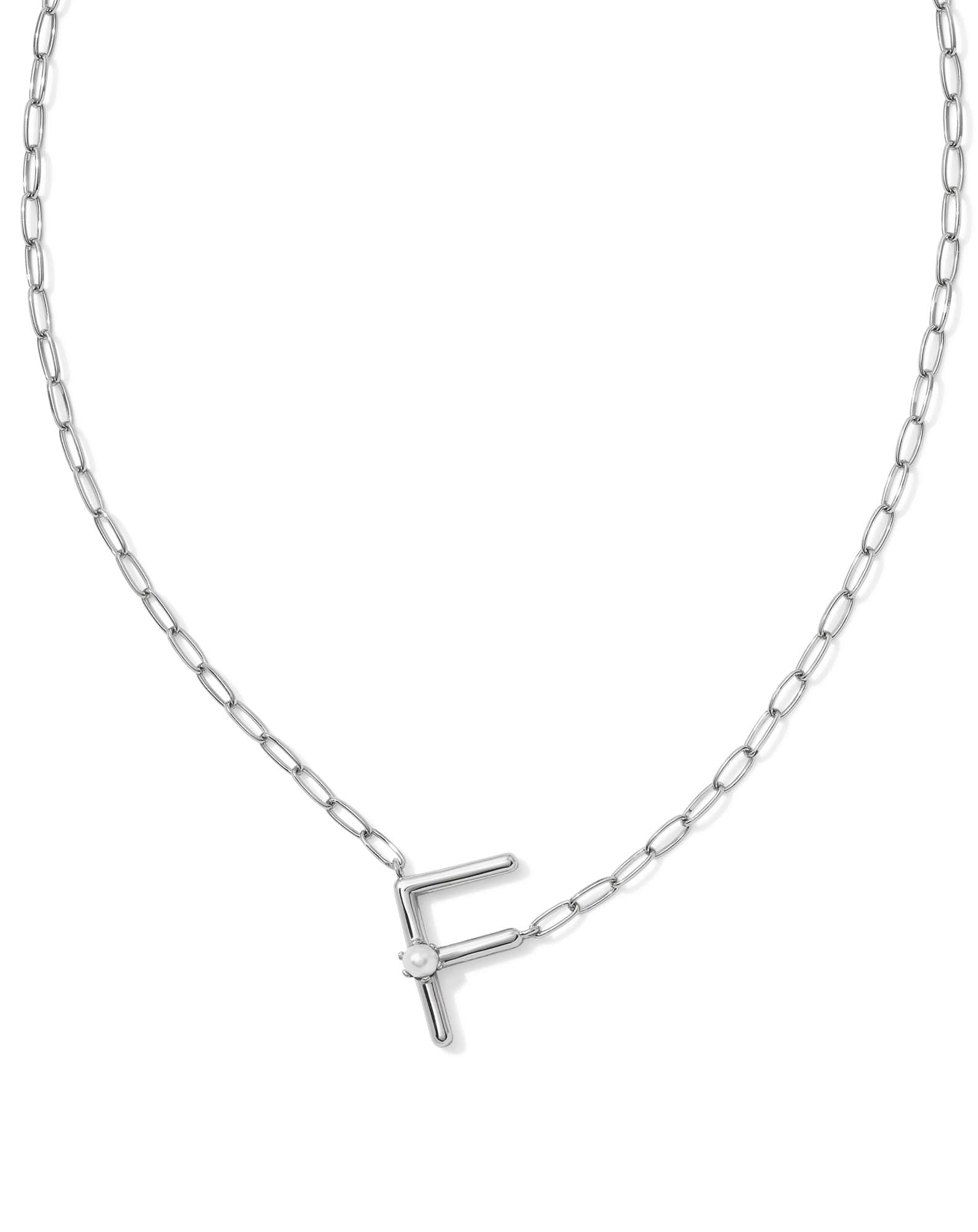 Pearl Silver Letter F Short Pendant Necklace in Freshwater Cultured Pearl
