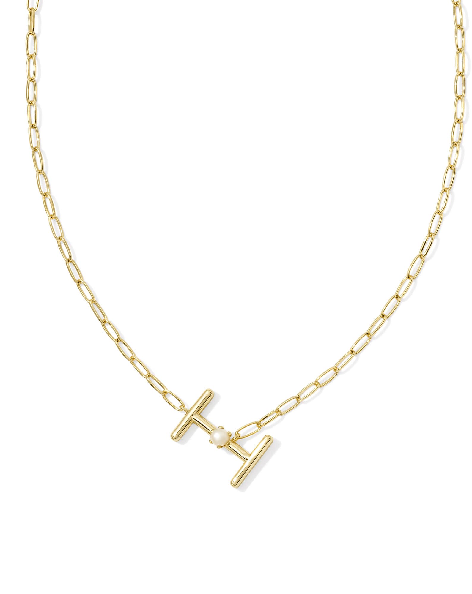 Pearl Gold Letter I Short Pendant Necklace in Freshwater Cultured Pearl