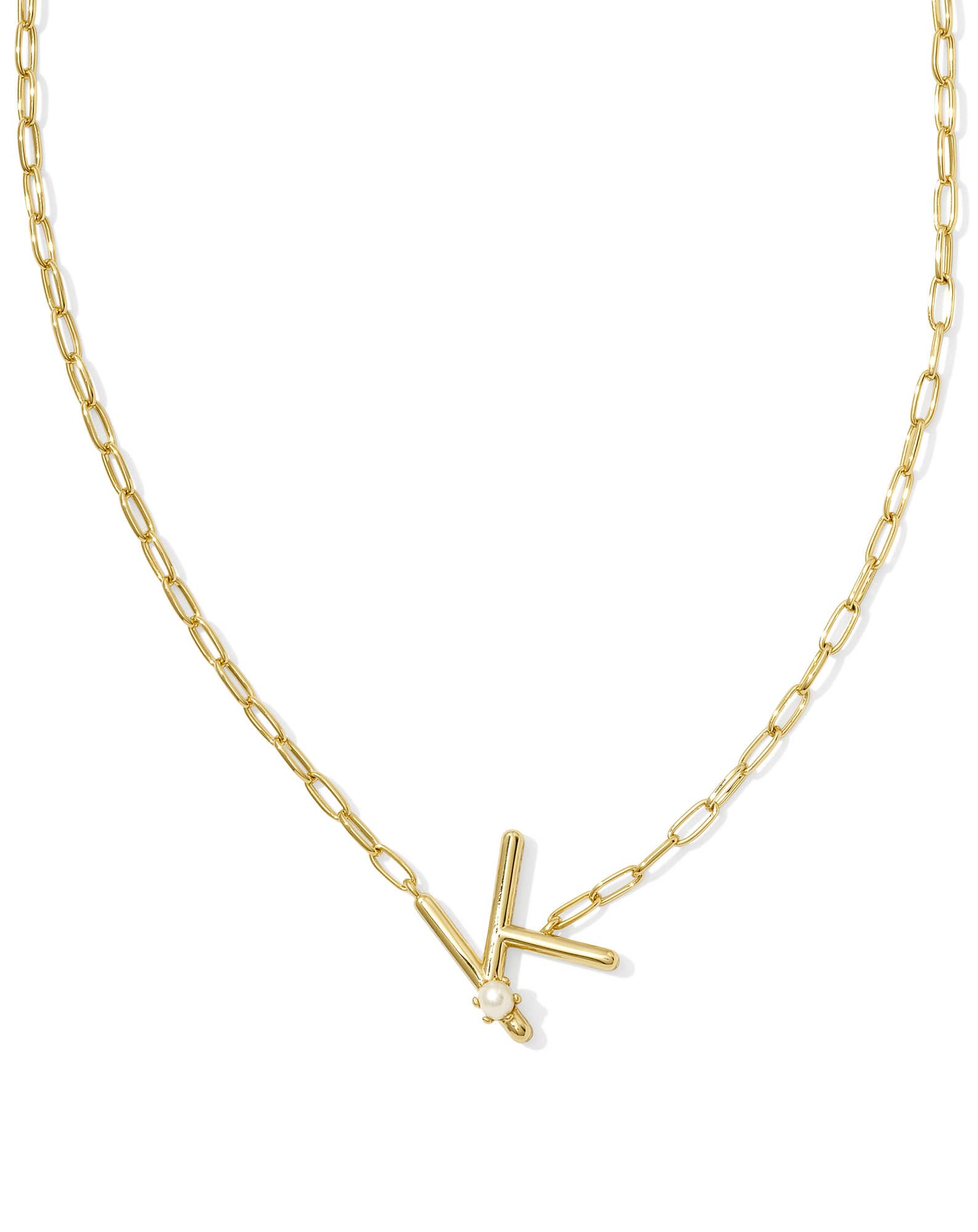 Pearl Gold Letter K Short Pendant Necklace in Freshwater Cultured Pearl