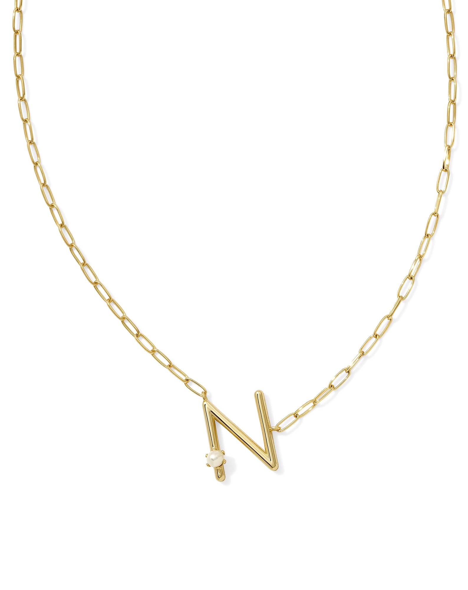 Pearl Gold Letter N Short Pendant Necklace in Freshwater Cultured Pearl