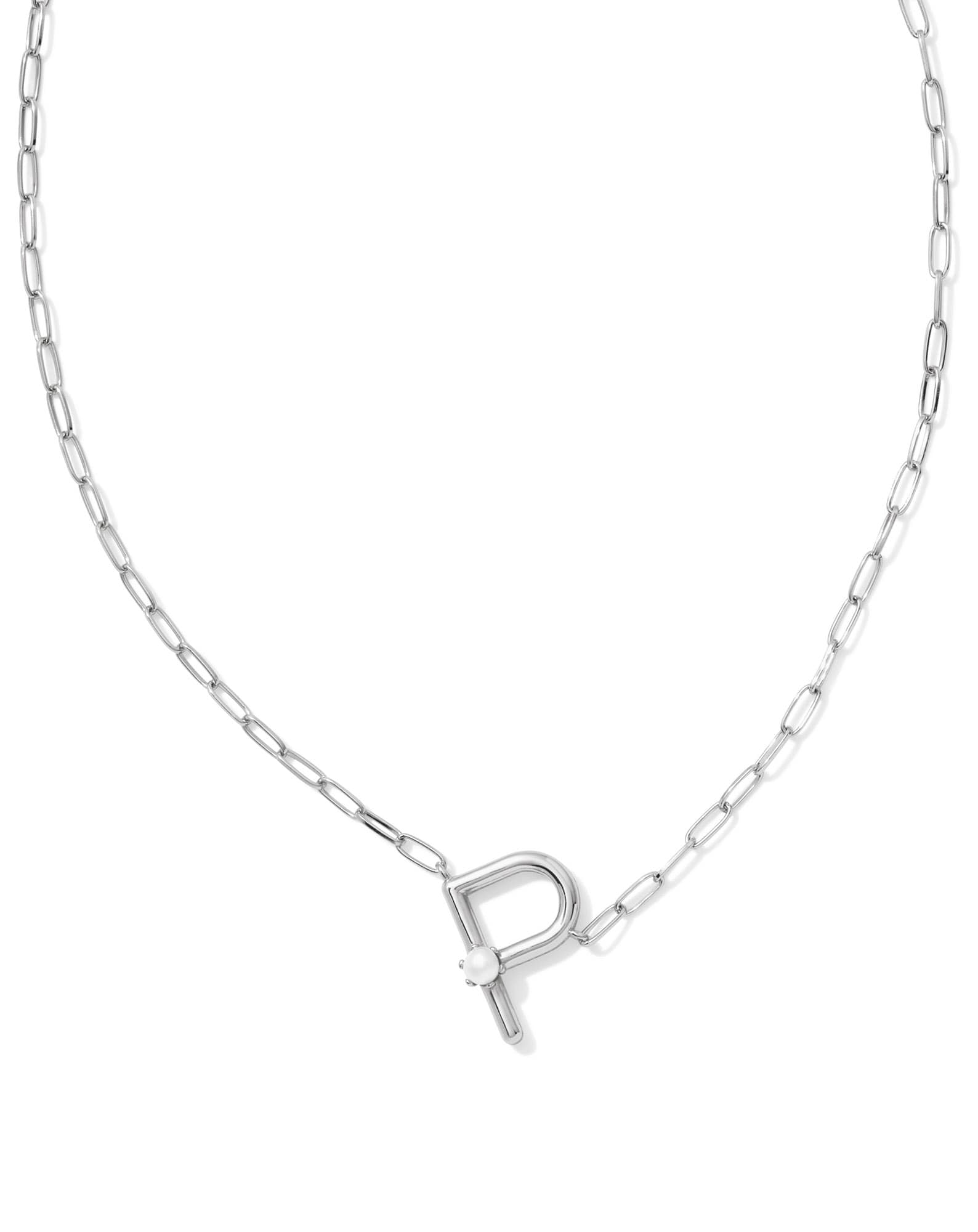 Pearl Silver Letter P Short Pendant Necklace in Freshwater Cultured Pearl