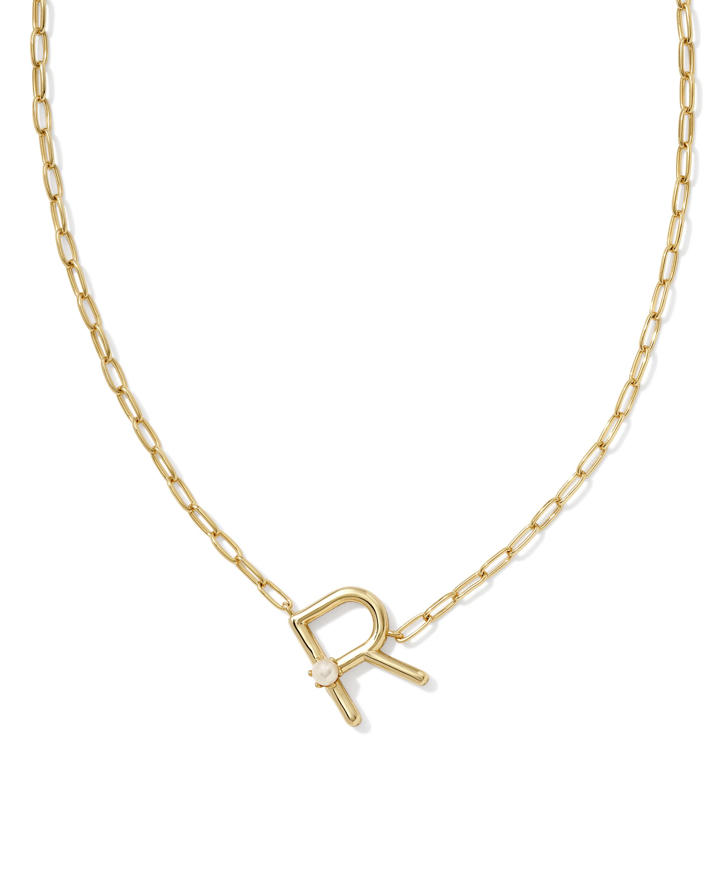 Pearl Gold Letter R Short Pendant Necklace in Freshwater Cultured Pearl