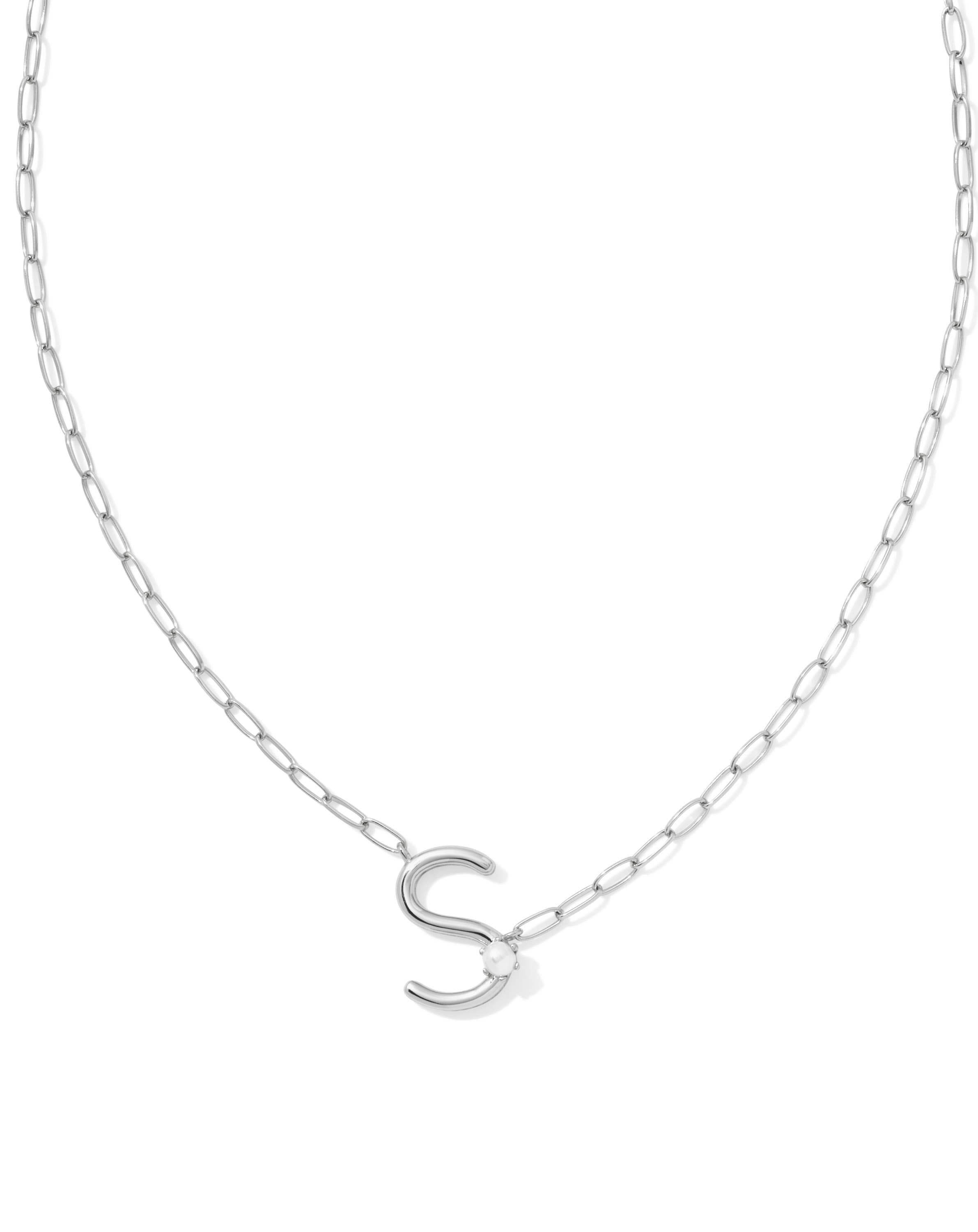 Pearl Silver Letter S Short Pendant Necklace in Freshwater Cultured Pearl