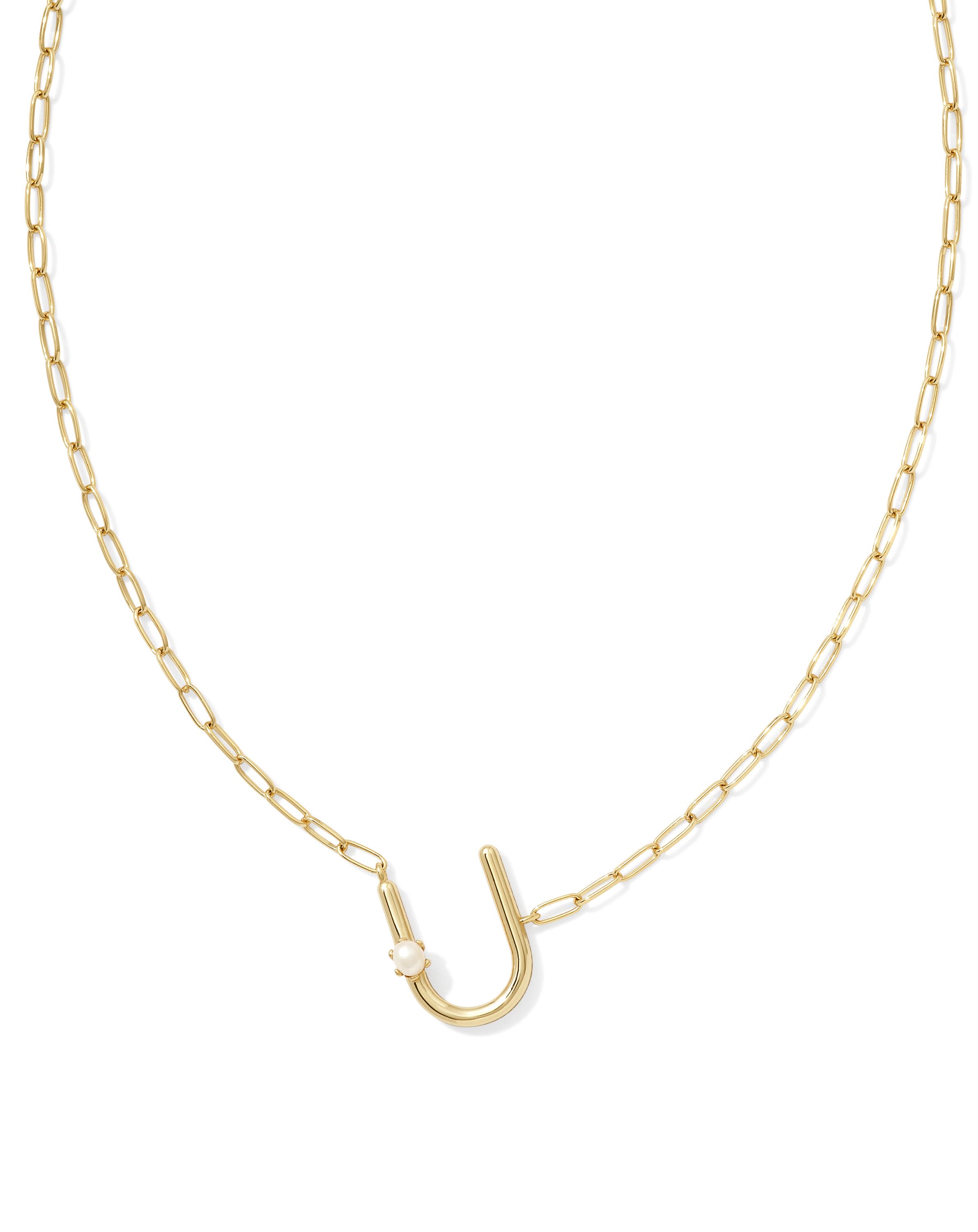 Pearl Gold Letter U Short Pendant Necklace in Freshwater Cultured Pearl