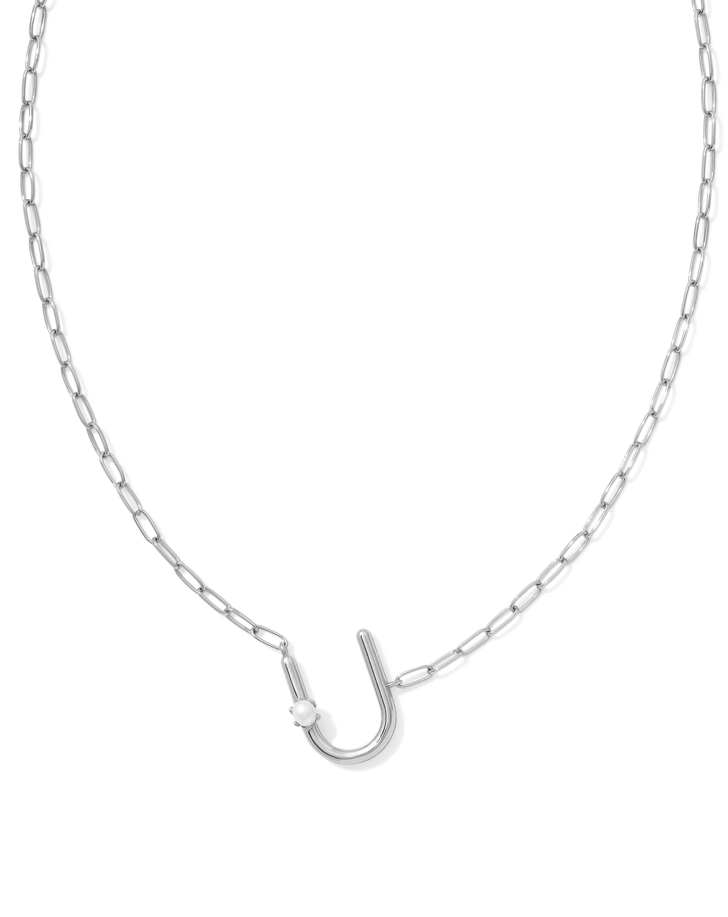 Pearl Silver Letter U Short Pendant Necklace in Freshwater Cultured Pearl