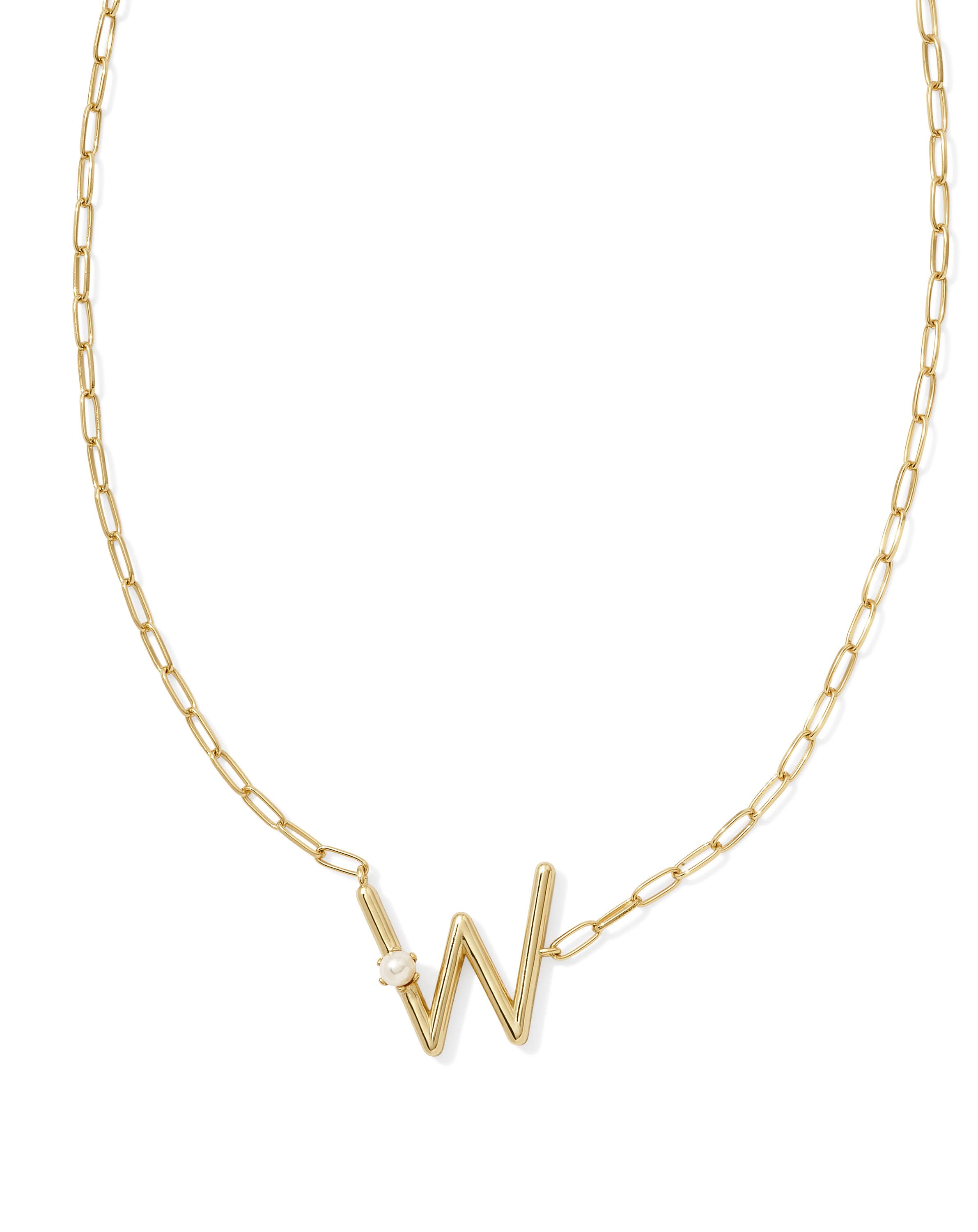 Pearl Gold Letter W Short Pendant Necklace in Freshwater Cultured Pearl