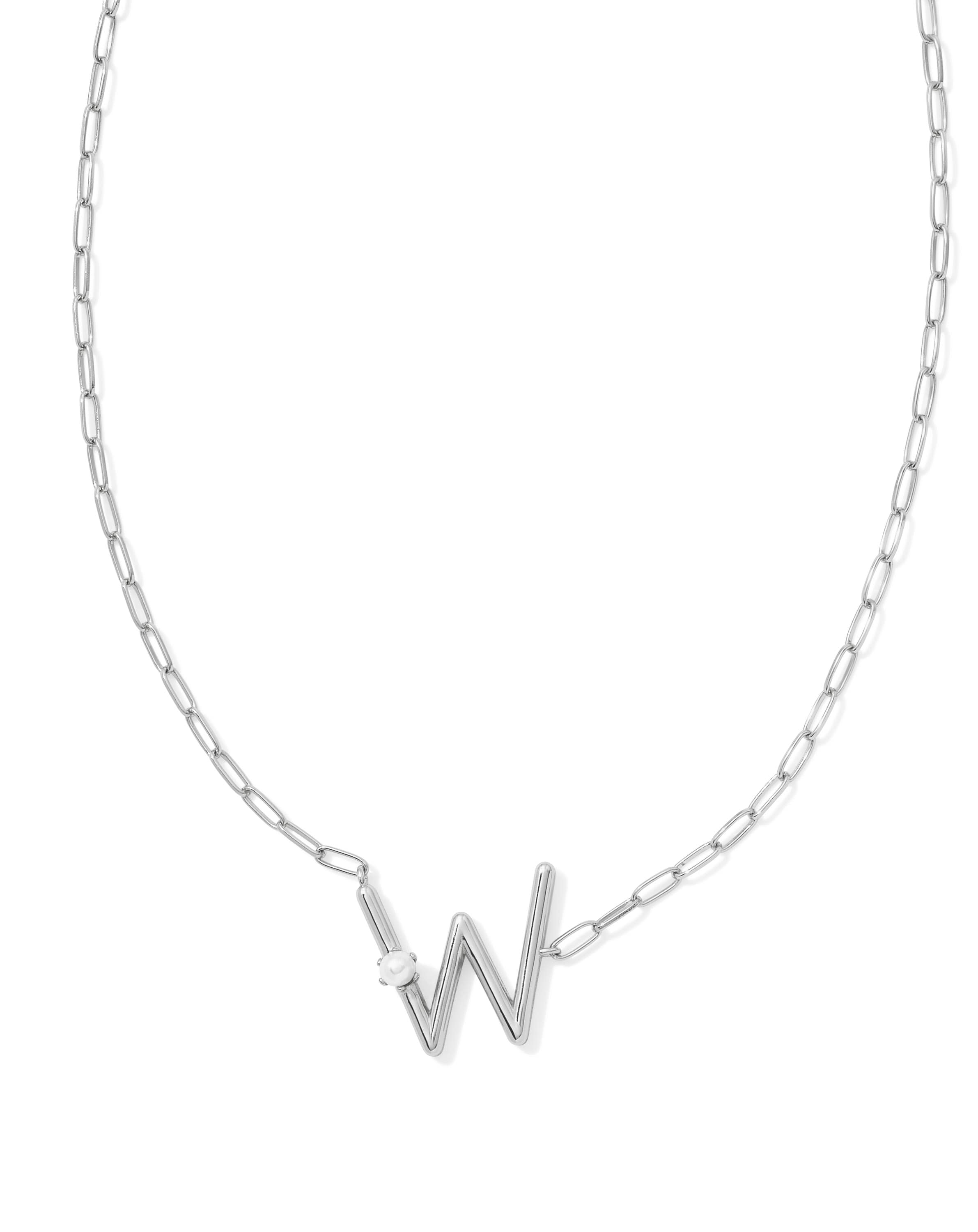 Pearl Silver Letter W Short Pendant Necklace in Freshwater Cultured Pearl