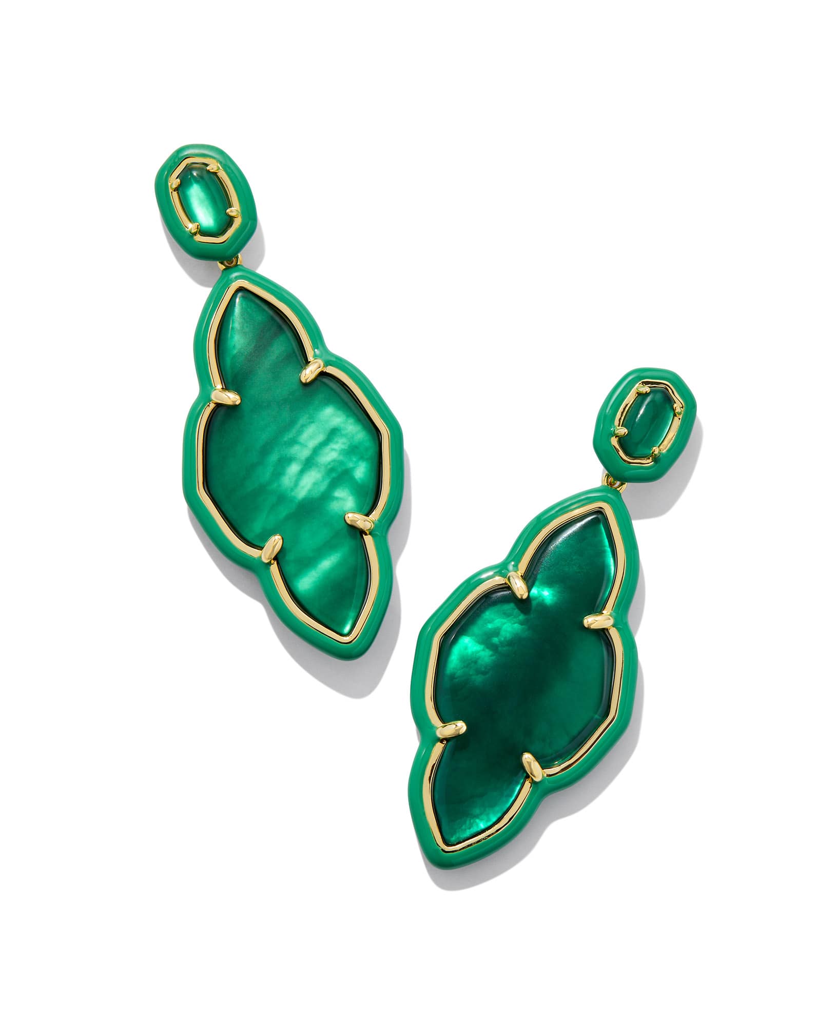 Abbie Gold Enamel Frame Statement Earrings in Emerald Illusion