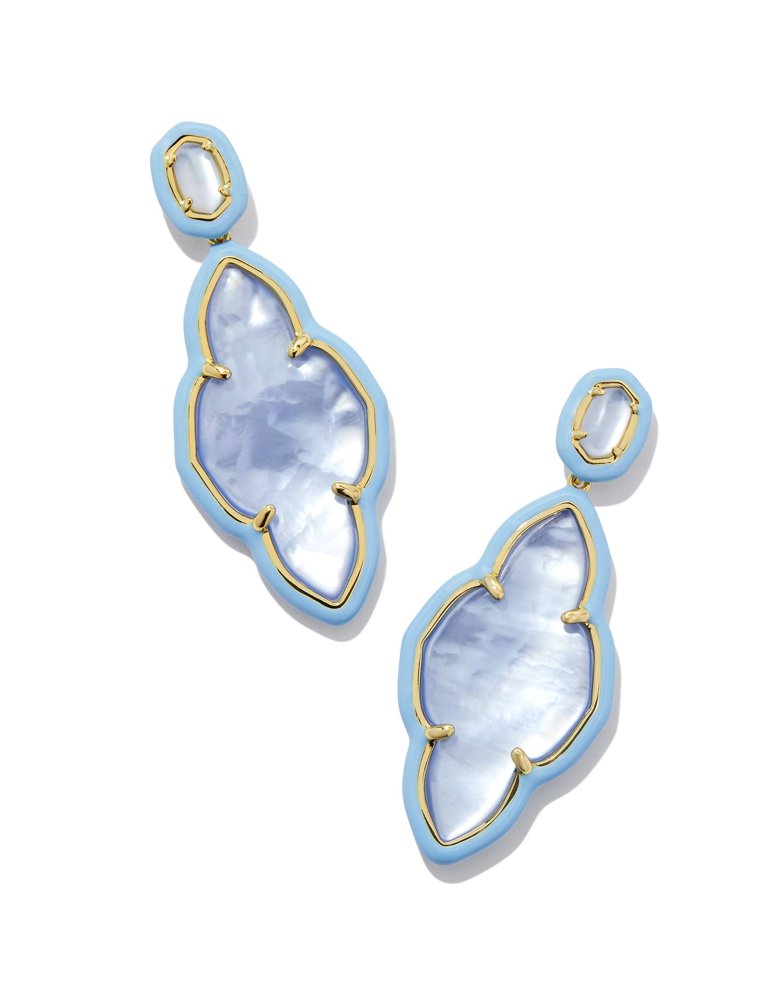 Abbie Gold Enamel Frame Statement Earrings in Periwinkle Illusion