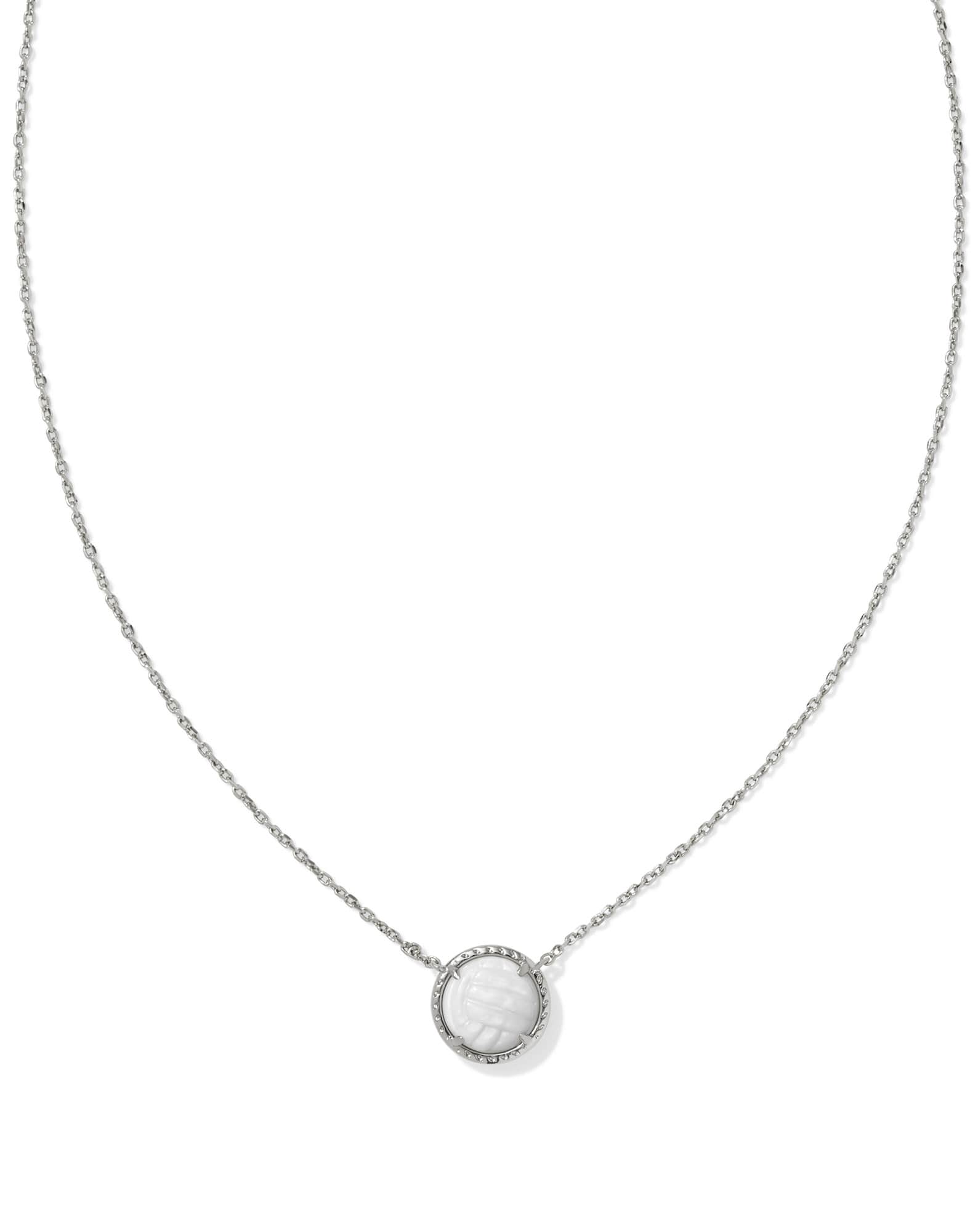 Volleyball Silver Short Pendant Necklace in White Mother-of-Pearl
