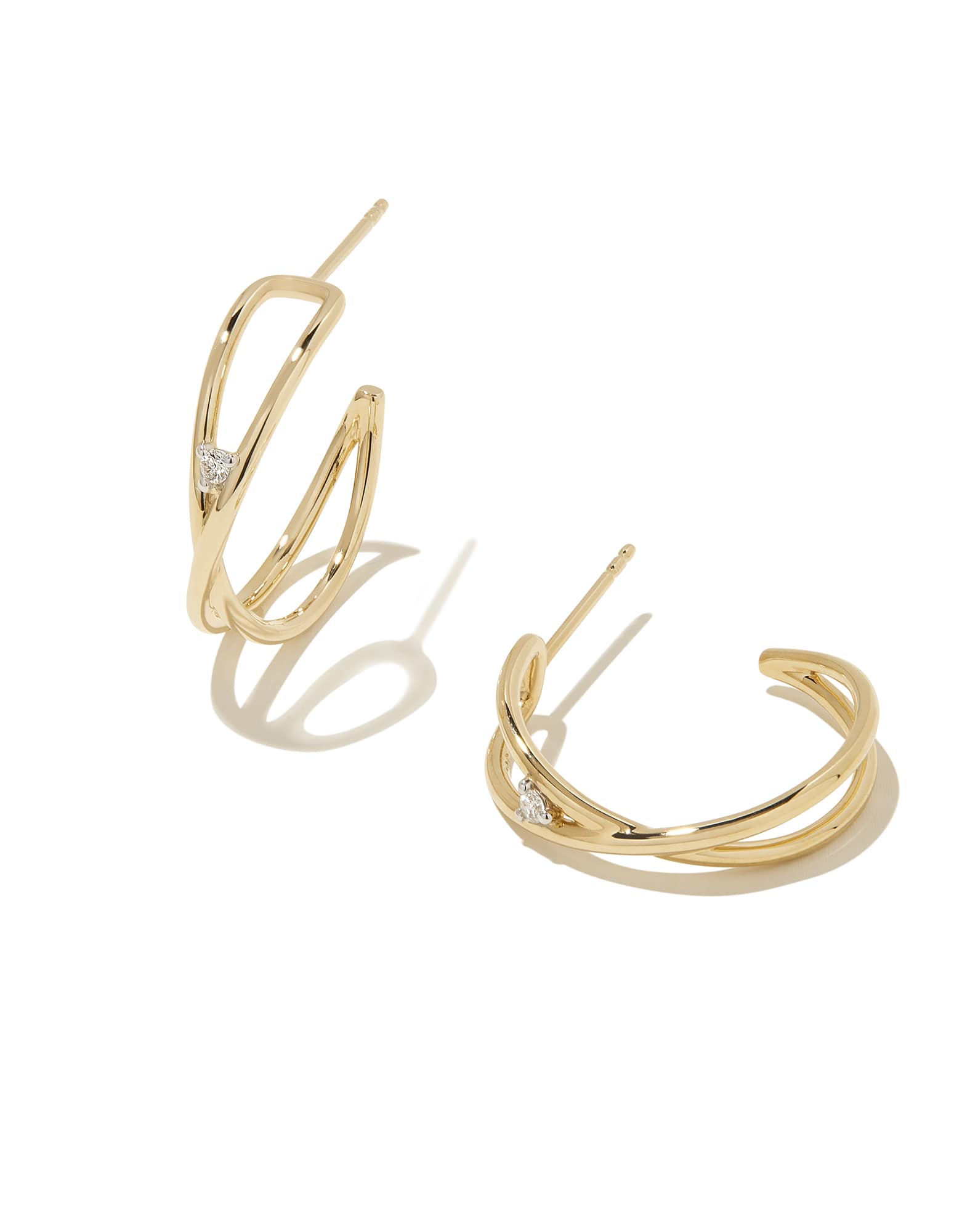 Caroline 14k Yellow Gold Hoop Earrings in White Diamond