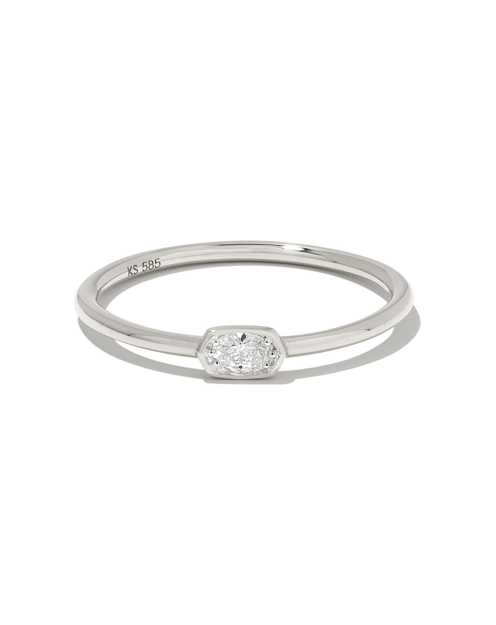 Marisa 14k White Gold Oval Solitaire Band Ring in White Diamond
