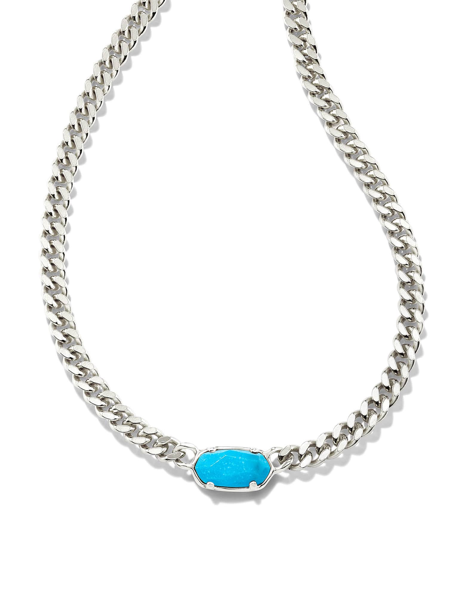 Elisa Sterling Silver Curb Chain Necklace in Turquoise