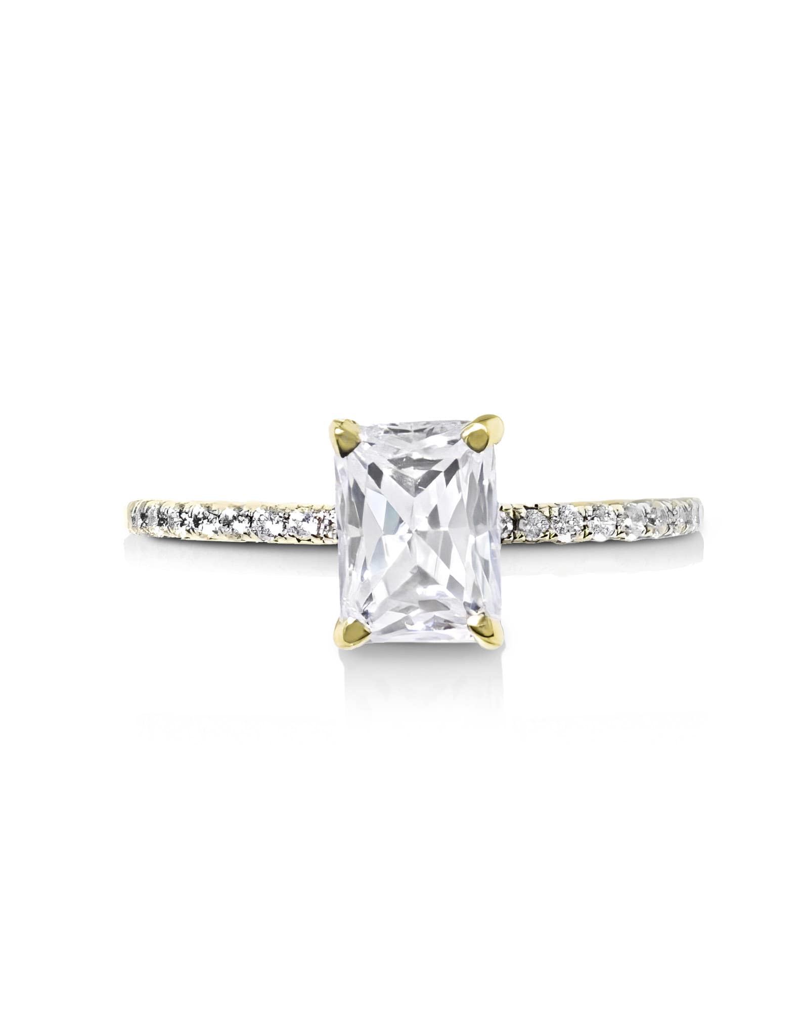 3 ct Solitaire N-S Emerald Engagement Ring with Pave Diamonds in 14k Yellow Gold