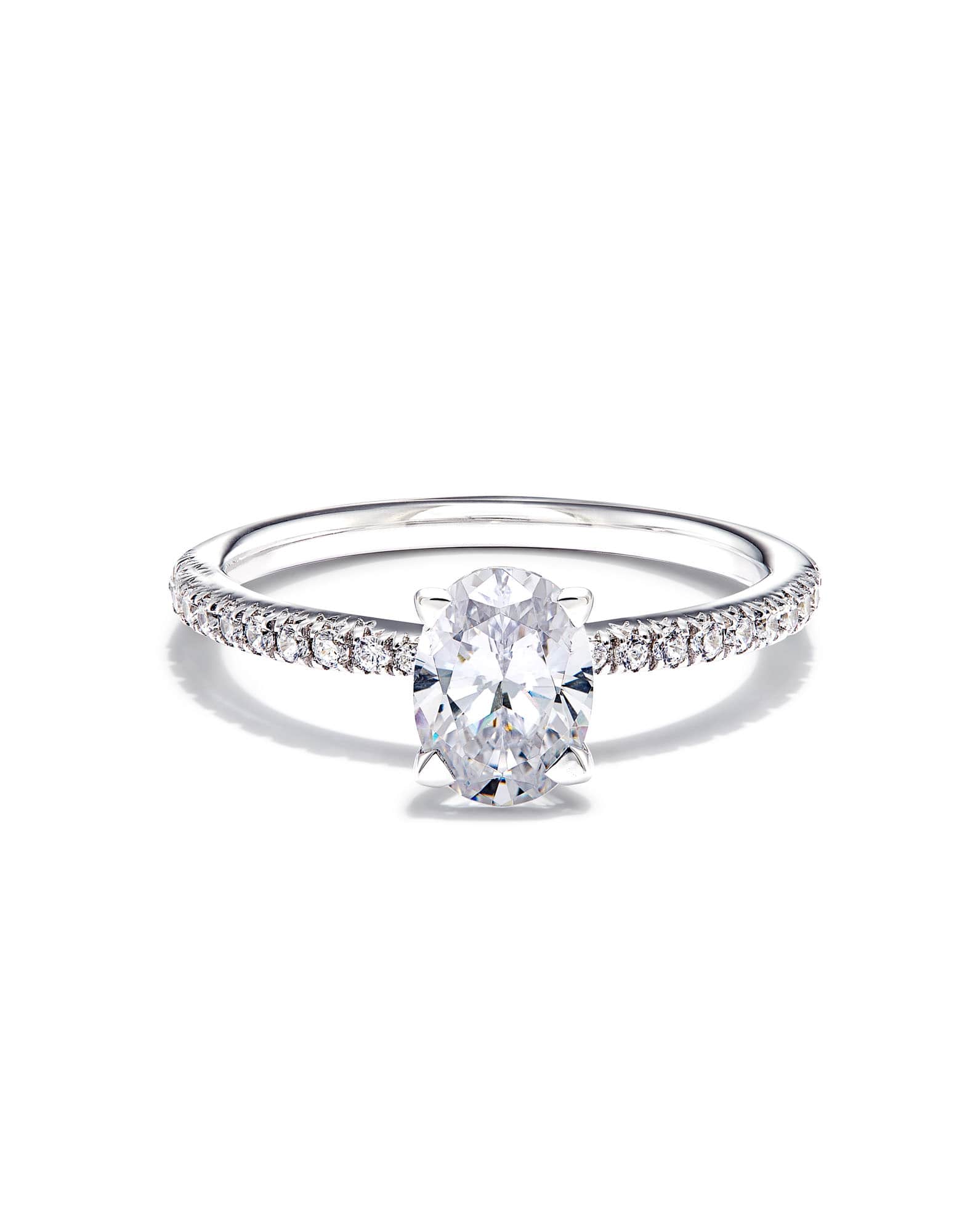 1 ct Oval Solitaire Engagement Ring with Pave Diamonds in 14k White Gold