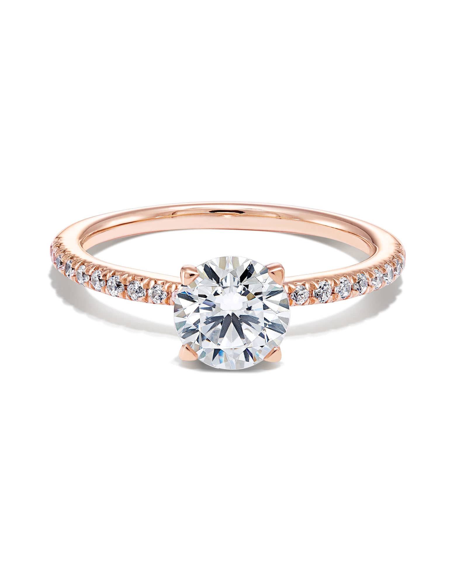 0.75 ct Round Solitaire Engagement Ring with Pave Diamonds in 14k Rose Gold