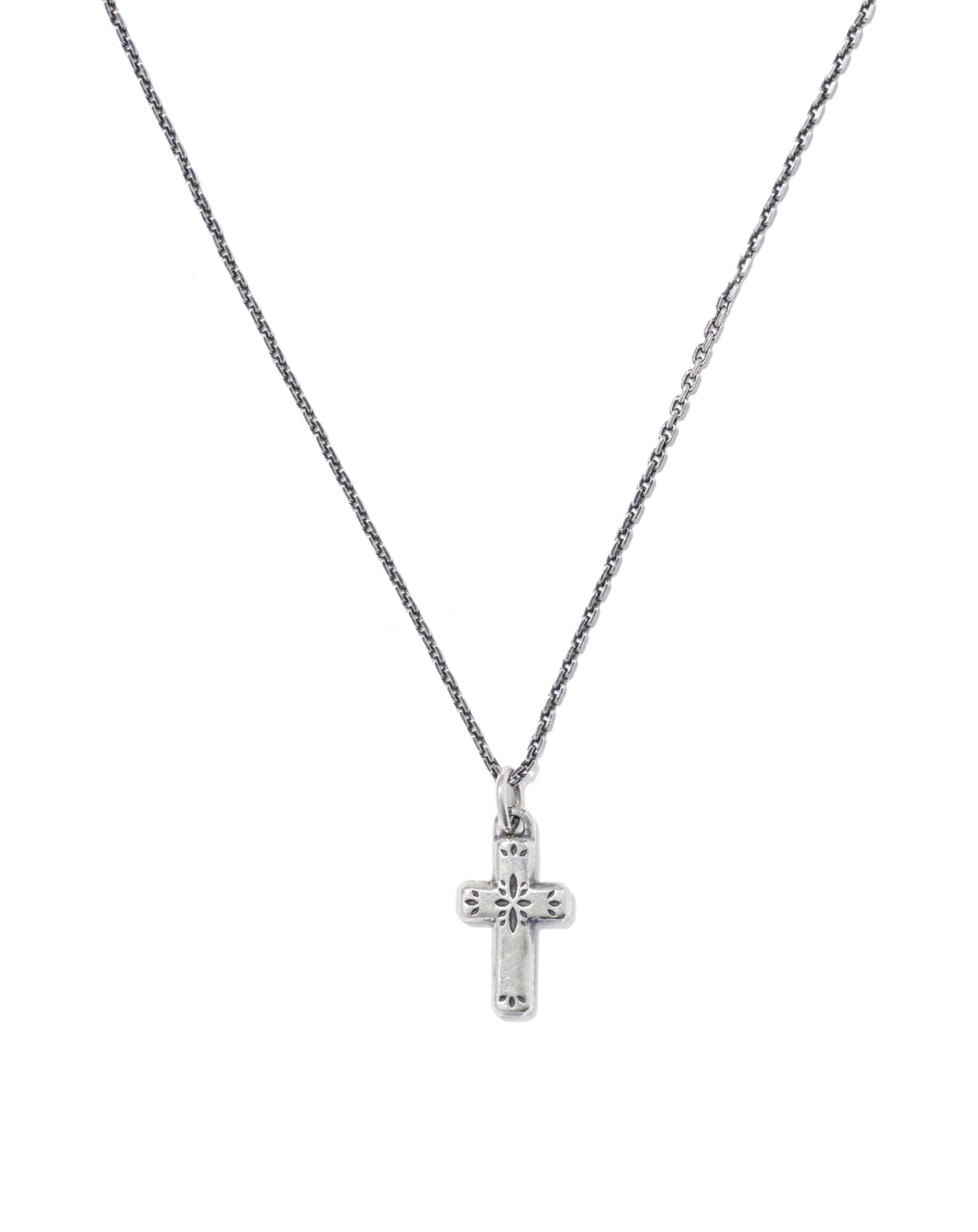 Metal Cross Oxidized Sterling Silver Short Pendant Necklace